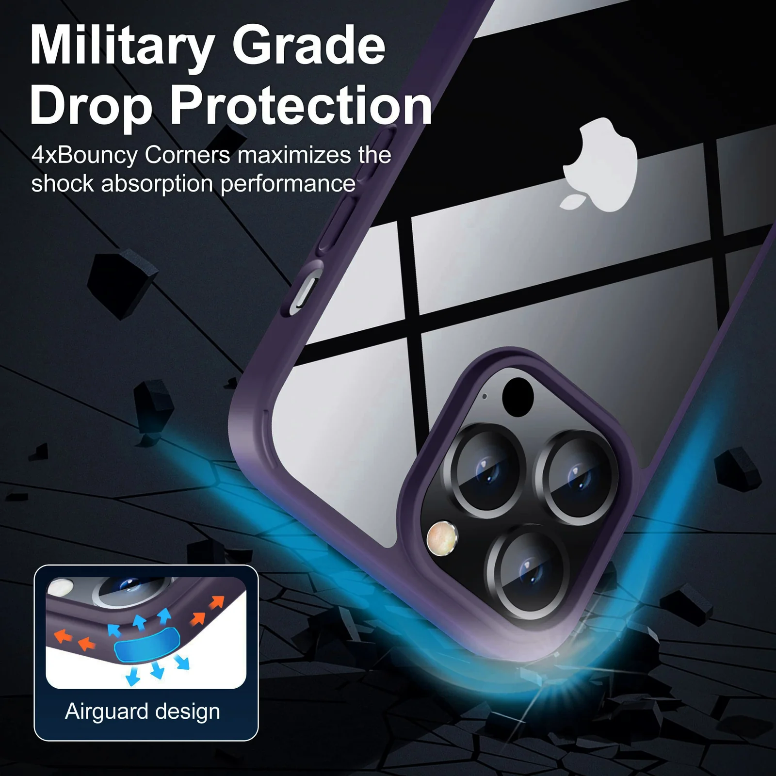 DL3 Mobilak Clear TPU Case for iPhone 14 (6.1 Inch), Shock-absorbing protection, Non-slip grip, Raised edges around the screen and camera - Deep Purple