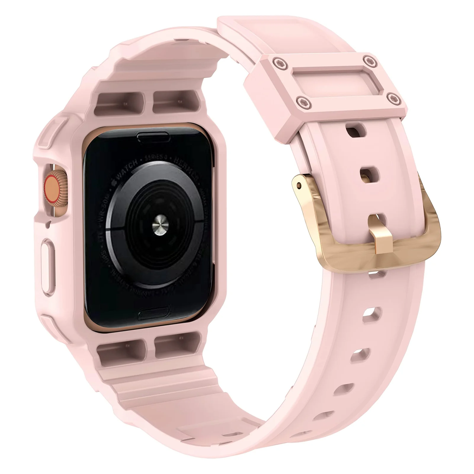 DL3 Mobilak Compatible With Apple Watch Band 45mm 44mm 42mm with Bumper Case, Rugged Men Bands for iWatch SE SE 2 Series 9 8 7 6 5 4 3 2 1, Sport Military Protector Drop-proof Shockproof - Pink