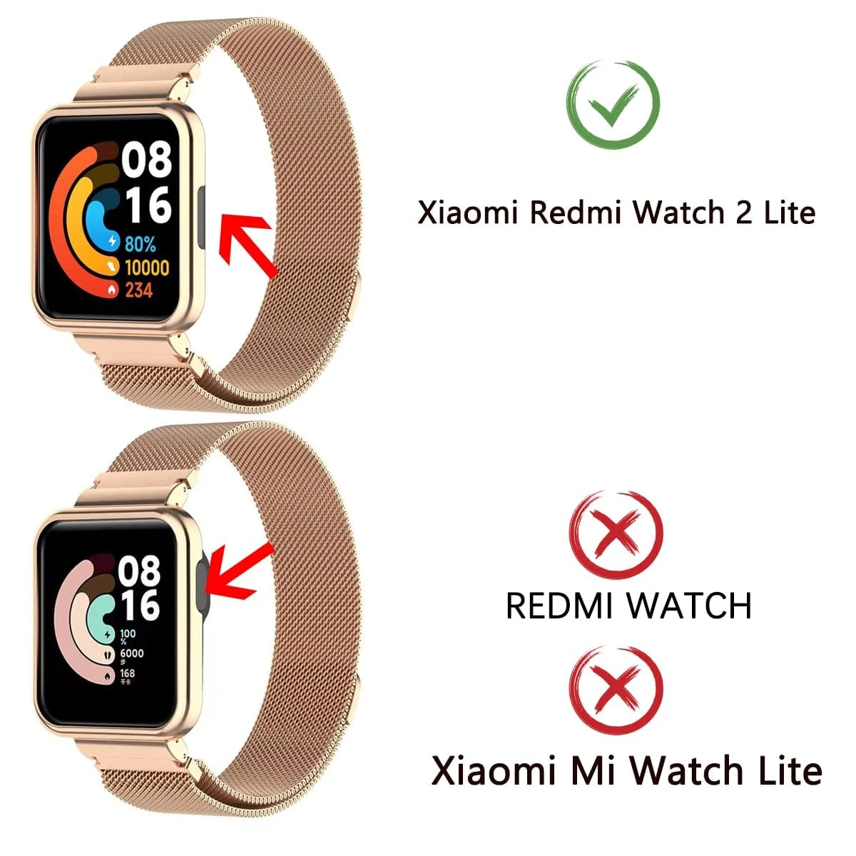 DL3 Mobilak Strap For Xiaomi Redmi Watch 2 Lite/Poco Watch/Redmi Watch 2 / Horloge 2, Magnetic Metal Stainless Steel Adjustable Wristbands Breathable Watch Band With Frame Metal - Rose Gold