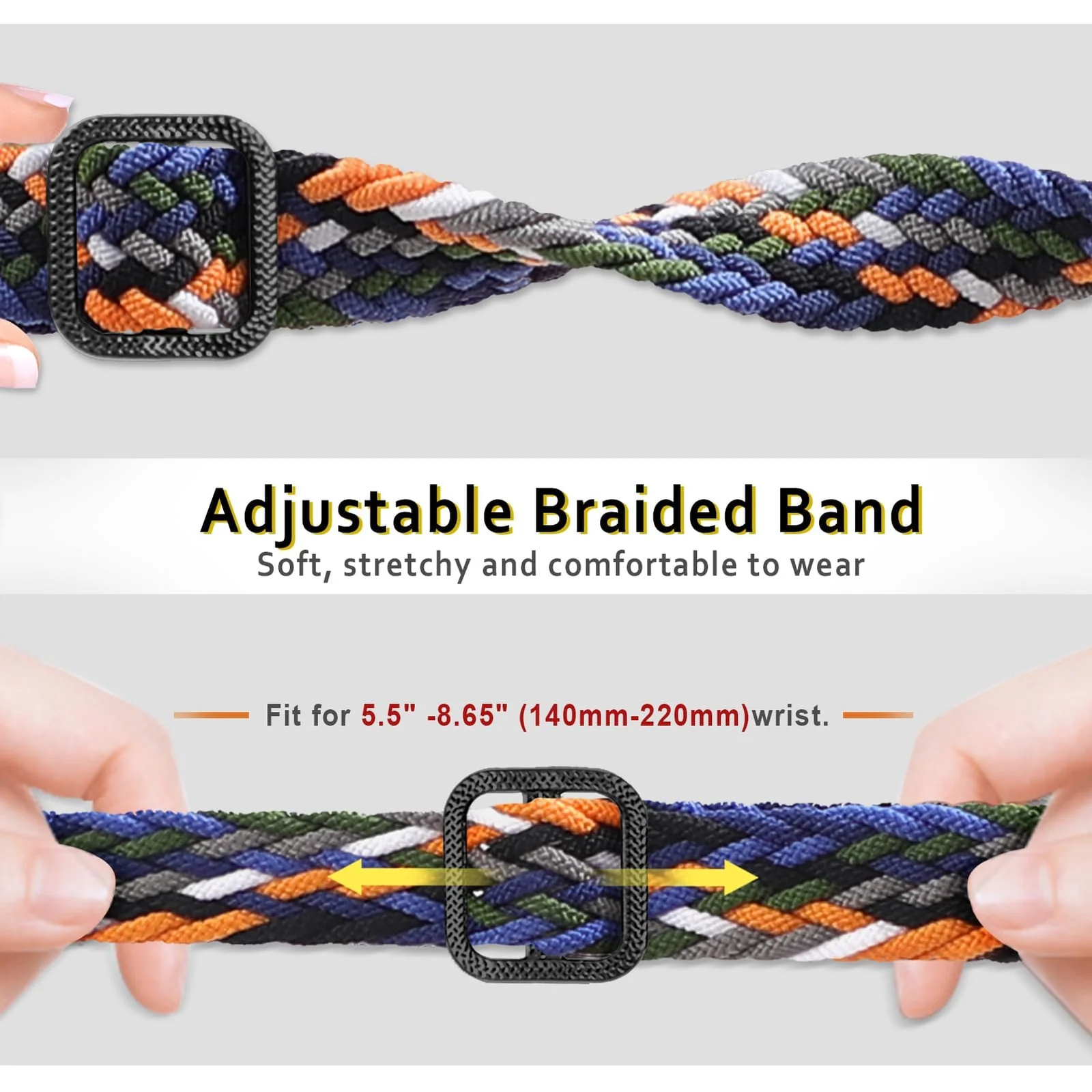DL3 Mobilak Compatible with Xiaomi Mi Band 10/9/8 strap, Braided Solo Loop for Nylon Elastic Adjustable Replacement Wristband Compatible with Xiaomi Smart Band 8/9/10 - Black