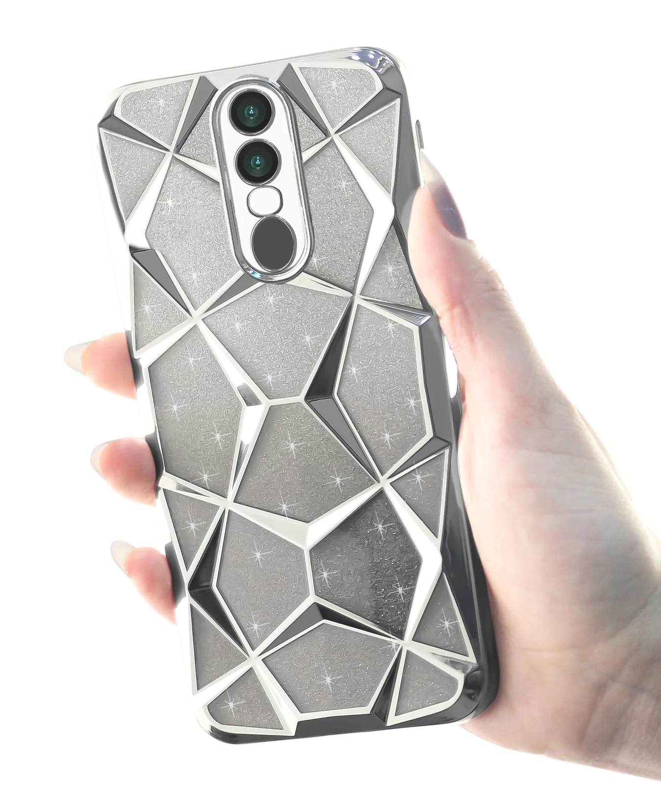 DL3 Mobilak Compatible with OPPO F11 Case Plating Bling Gradient Glitter Clear Cover Soft TPU Silicone Cute Camera Protection Shockproof Back for Women Girls Case - Silver