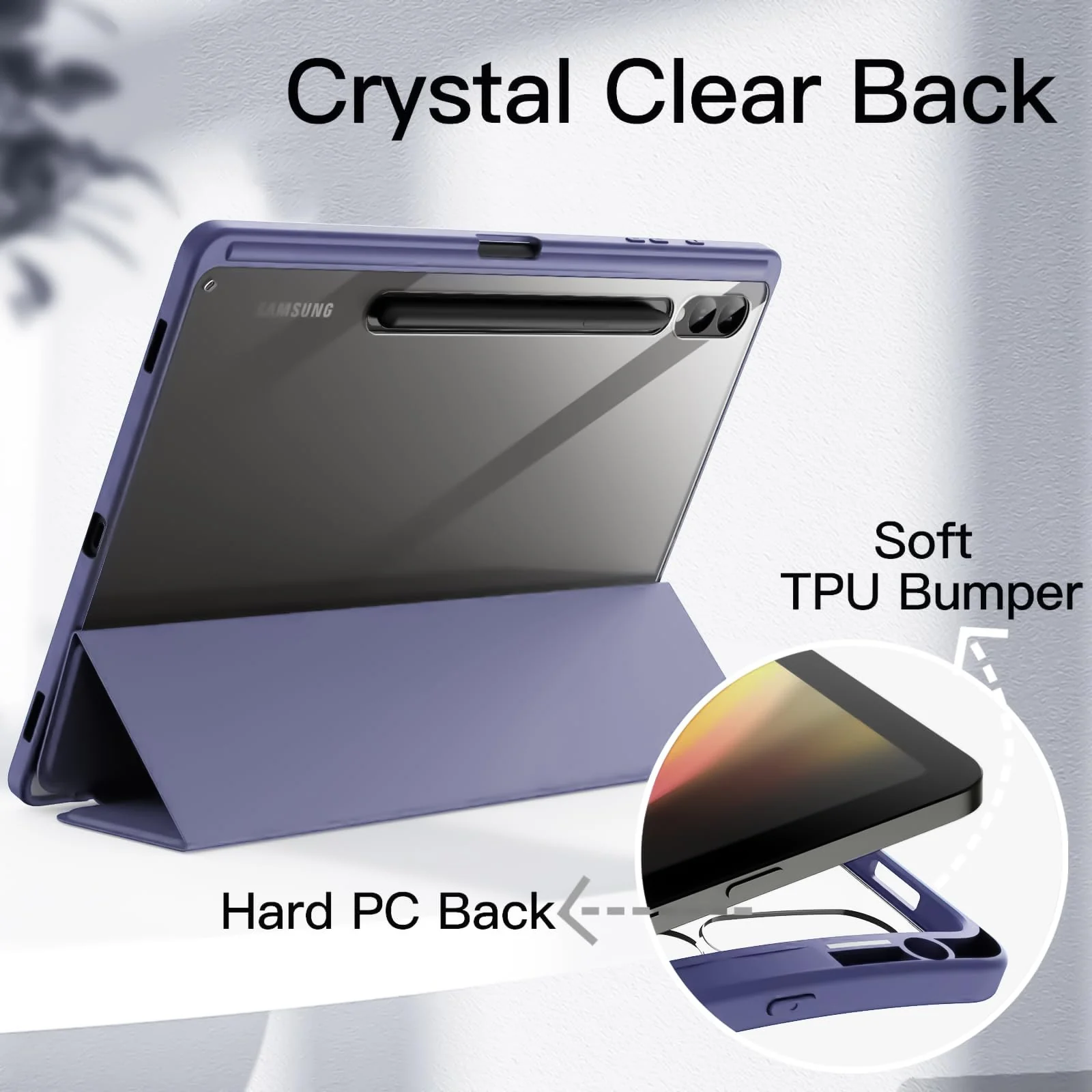 DL3 Mobilak Hybrid Slim Case for Samsung Galaxy Tab S8 Plus 2022/S7 FE 2021/S7 Plus 2020 12.4 Inch with S Pen Holder, Shockproof Cover with Clear Transparent Back Shell, Auto Wake/Sleep - Lilac Purple