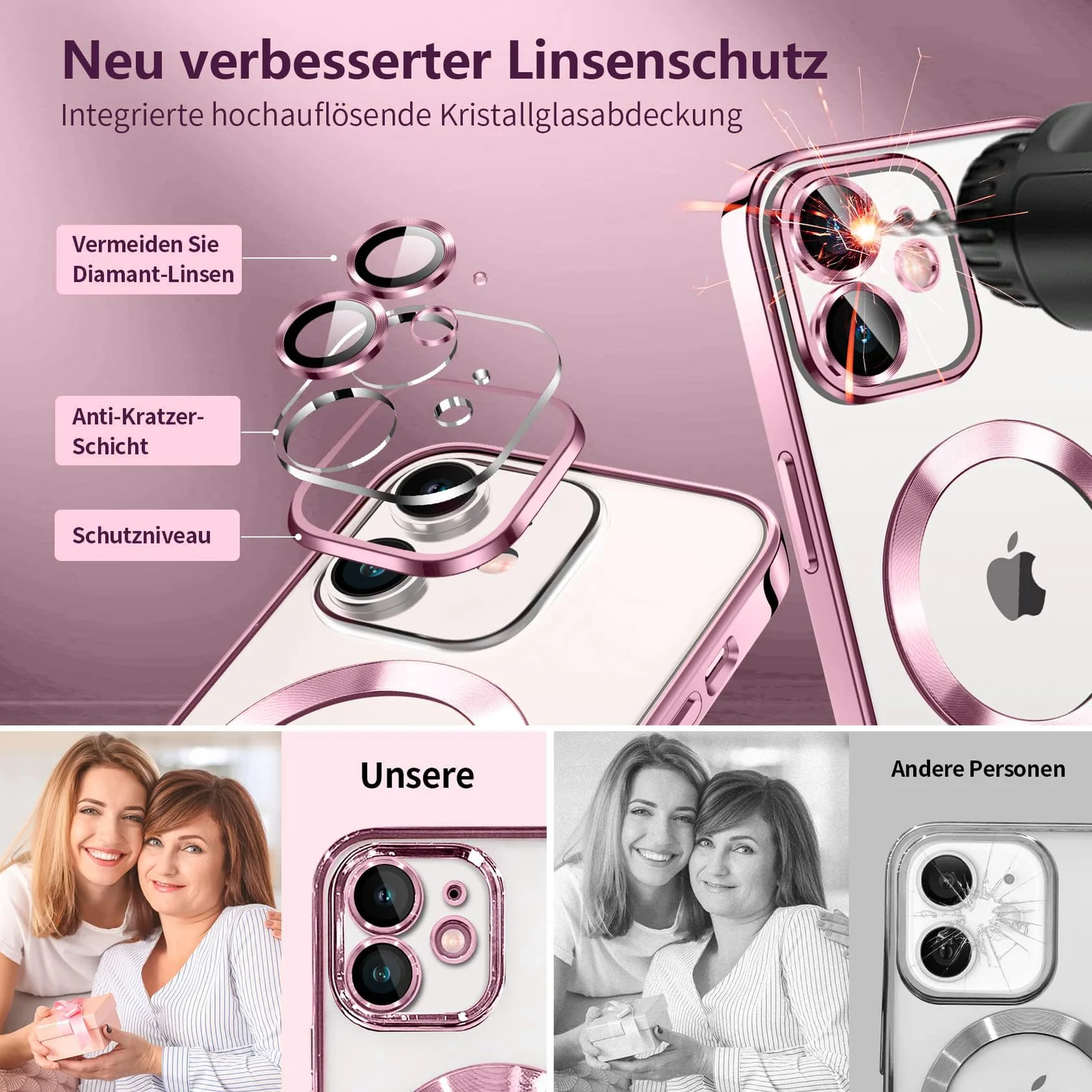 DL3 Mobilak Case for iPhone 11 (6.1 Inch) Compatible with MagSafe, with Camera Lens Protector, Magnetic Clear Case Slim Plated Protective Case - Pink