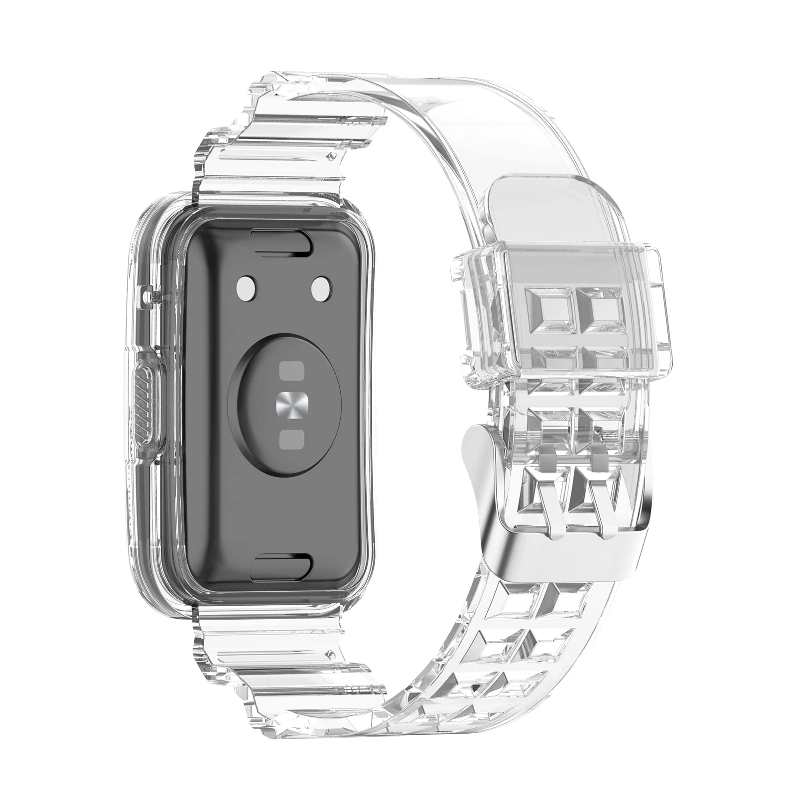 DL3 Mobilak Straps Compatible with Huawei Band 7 / Huawei Band 6 / Honor Band 6 Band with Case, Women Cute Girl Crystal Sport Jelly Protective Cover Bumper with Strap - Transparent White