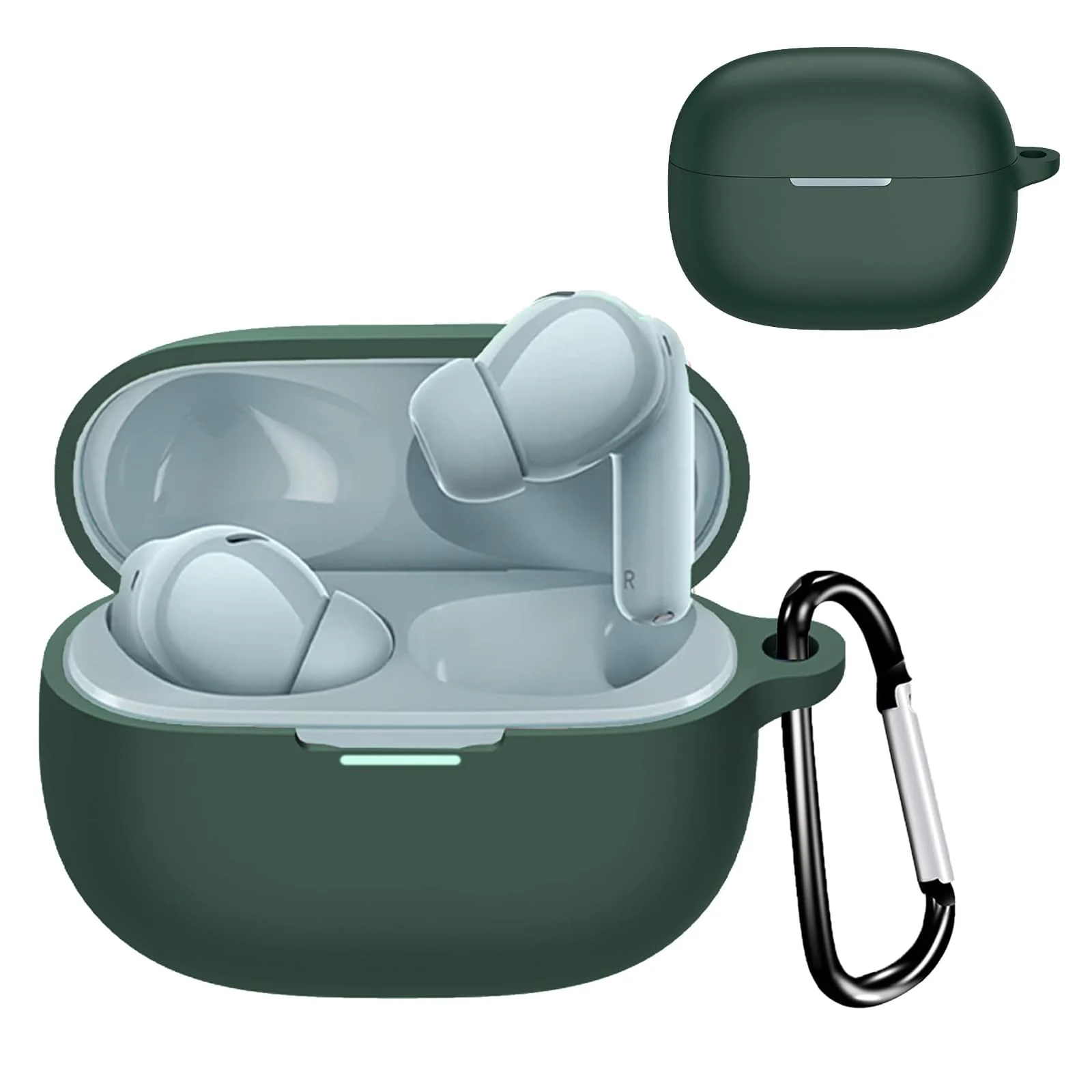 DL3 Mobilak Compatible with Xiaomi Redmi Buds 5 Pro Case Cover, Soft Silicone Shockproof Protective Skin Case for Xiaomi Redmi Buds 5 Pro Wireless Earbuds with Carabiner - Green