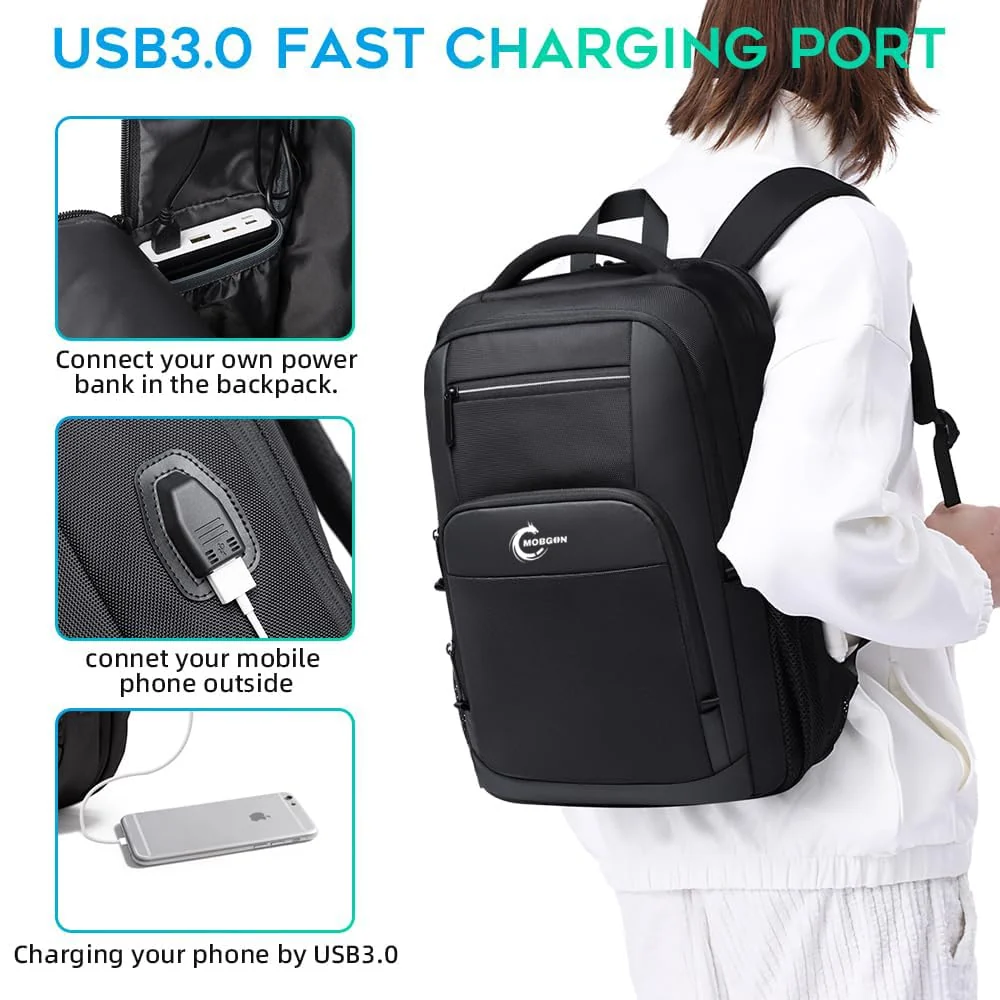 Mobigon Business Laptop Backpack, 15.6 Inch Travel Laptop Bag Rucksack with USB Charging Port, Water-Resistant Bag Daypack for Work College Computer Men Women Backpack - Black