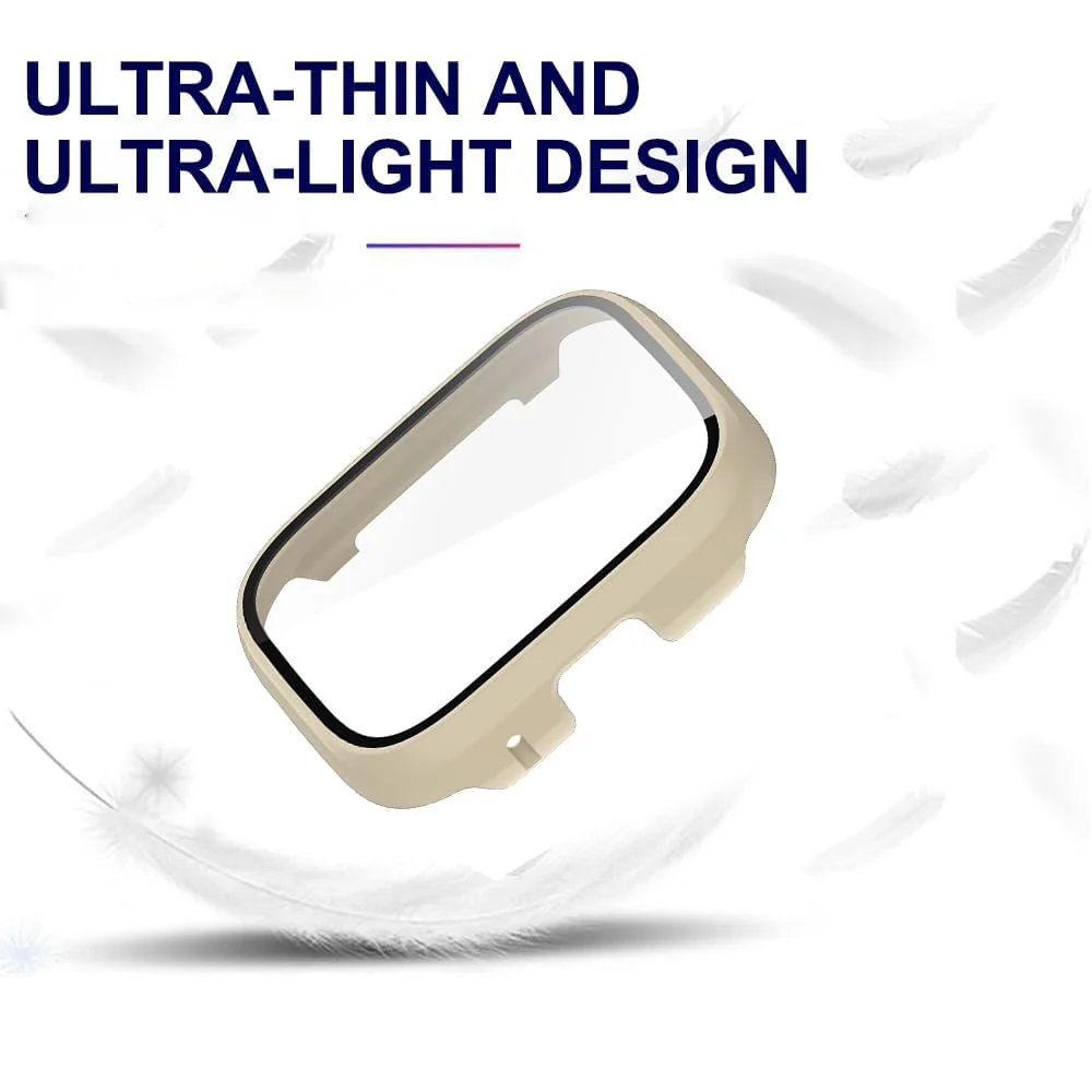 DL3 Mobilak Protective Case Compatible with Xiaomi Redmi Watch 3 Lite/Redmi Watch 3 Active 9H Hardness PC Case Bumper Full Slim Protective Cover with Tempered Glass - Ivory White