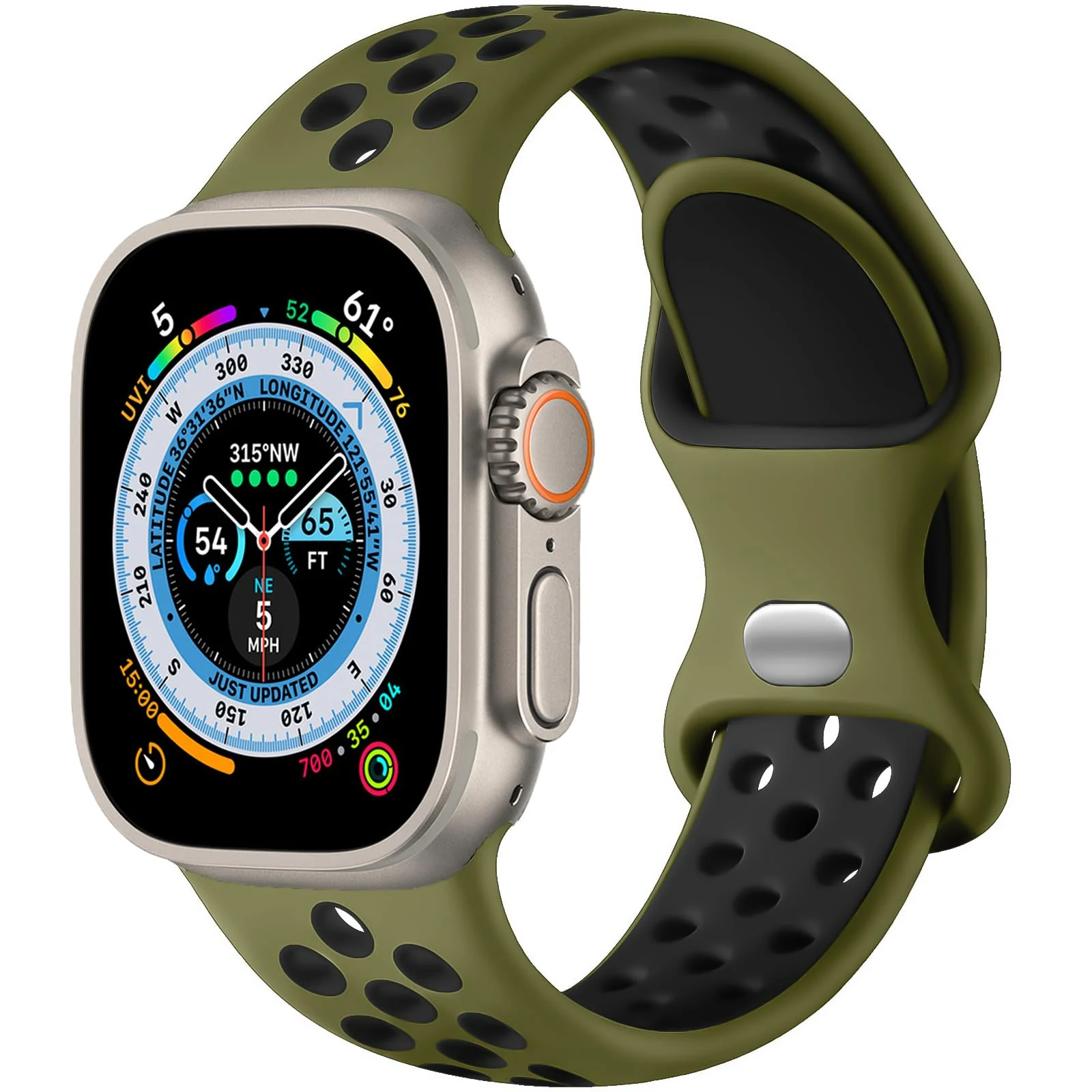 DL3 Mobilak Sport Strap For Apple Watch 49mm 45mm 44mm 42mm 41mm 40mm 38mm, Breathable Silicone Double Hole Band, for iWatch Ultra 2 Series 9 8 7 6 5 4 3 SE (Army &, 38mm/40mm/41mm) - Army Green & Black