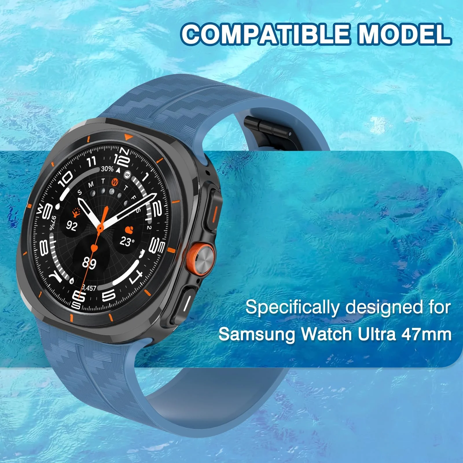 DL3 Mobilak Compatible for Samsung Galaxy Watch Ultra Band 47mm for Men Women, Soft Silicone Waterproof Sport Strap with Magnetic Clasp, Stylish Carbon Fiber Replacement Galaxy Watch 7 Ultra Bands - Light Blue