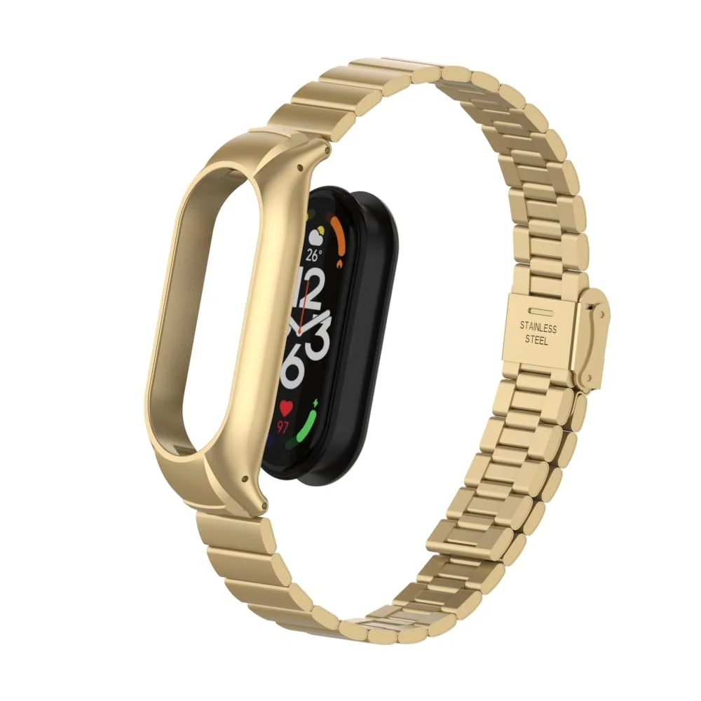 DL3 Mobilak Mi Band 6 Mi Band 5 Strap for Xiaomi Mi Band 5 6, Stainless Steel Watch Band Metal Replacement Bracelet Wristband for M5 M6 - Vintage Gold