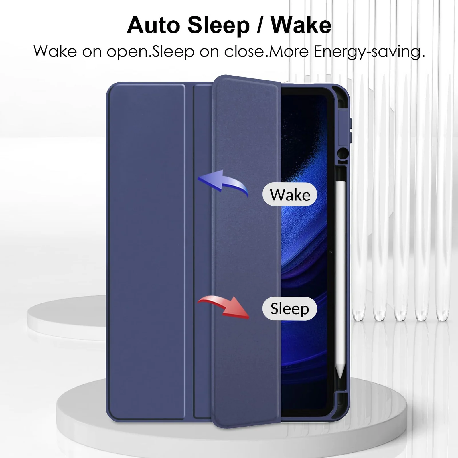 DL3 Mobilak Case for Xiaomi Pad 7 / Xiaomi Pad 7 Pro 2024 11.2 inch, Clear Shockproof Back Cover Built-in Pencil Holder, Auto Sleep/Wake - Dark Blue