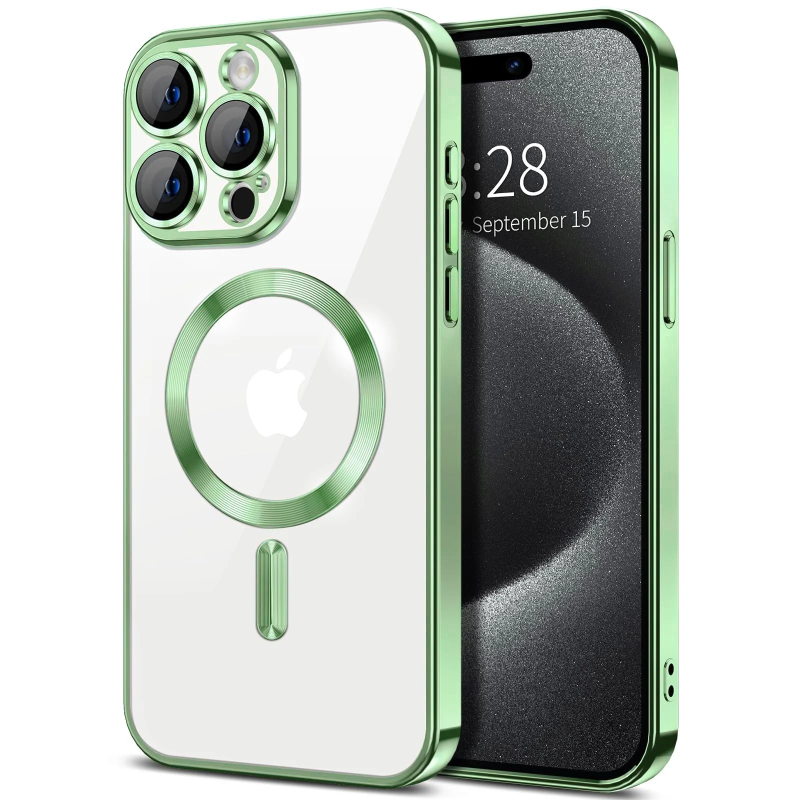 DL3 Mobilak Case for iPhone 11 Pro Max (6.5 Inch) Compatible with MagSafe, with Camera Lens Protector, Magnetic Clear Case Full Protection Plating Anti-Scratch Slim Thin Case Cover - Light Green