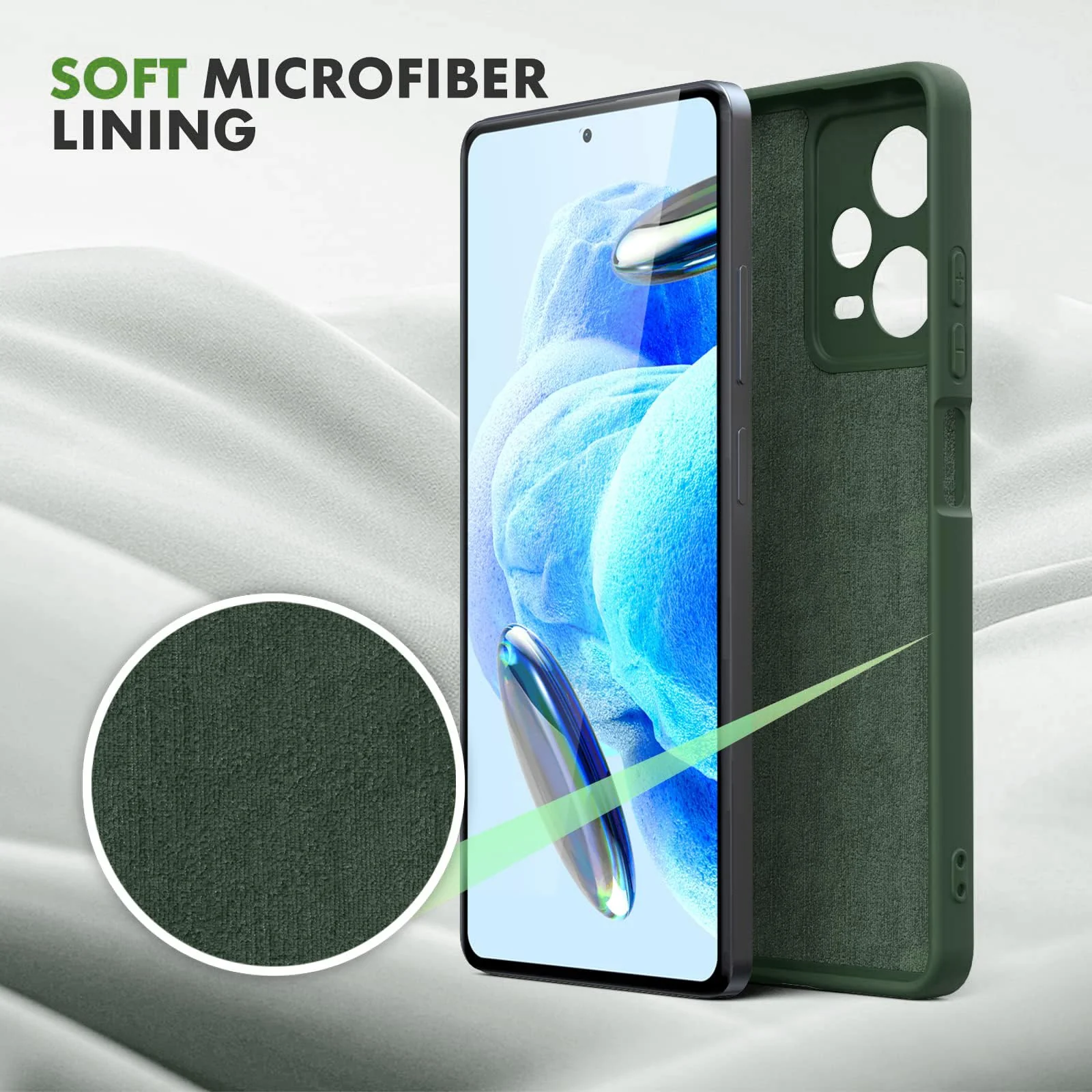 DL3 Mobilak Liquid Silicone Protective Case with Soft Microfiber Lining with Full Camera Protection for Xiaomi Redmi Note 12 Pro Plus 5G - Green