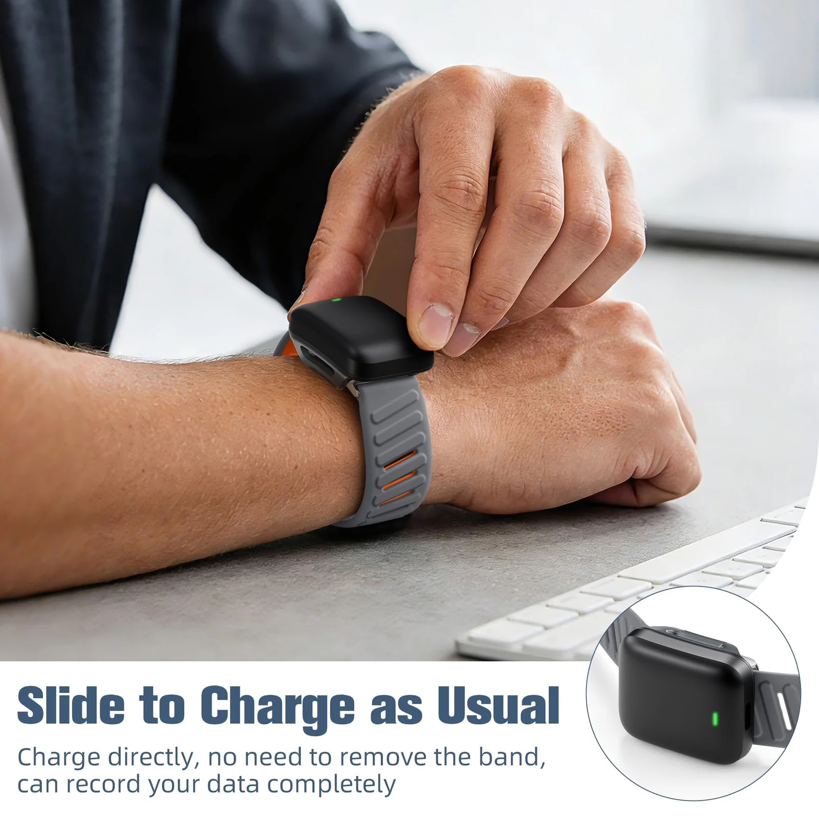 MOBIGON Breathable Silicone Sport Strap for WHOOP 5.0 One / Peak (Not Life), Gray / Orange
