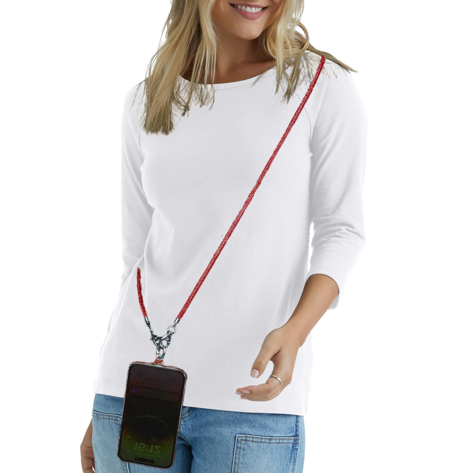 DL3 Mobilak Phone Crossbody Lanyard, Crystal Phone Lanyard with Full Rhinestone Bling Glitter, Bling Phone Strap for Most Phone, iPad, Handbag, Wallet, Phone Neck Holder for Women - Red