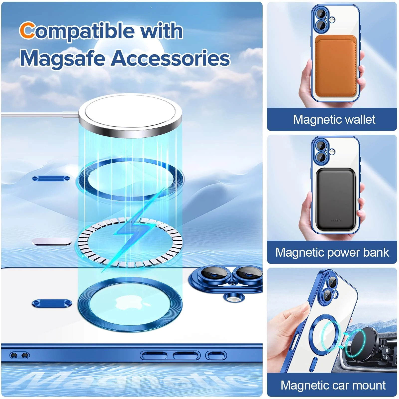 DL3 Mobilak Clear MagSafe-Compatible Magnetic Case for iPhone 17 with Camera Protection and Magnetic Car-Mount Support - Blue