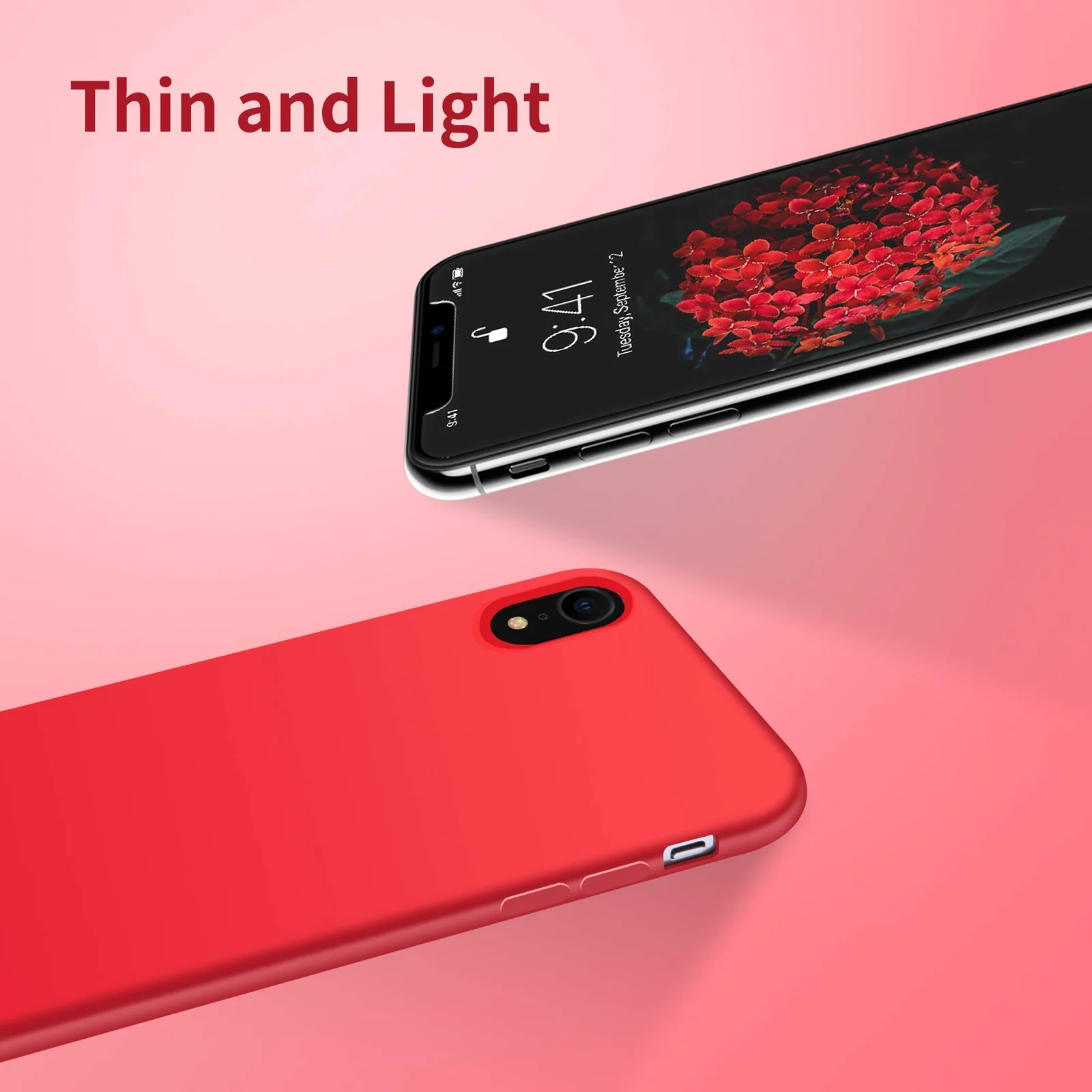 DL3 Mobilak Liquid Silicone Protective Case with Soft Microfiber Lining for iPhone XR - Red