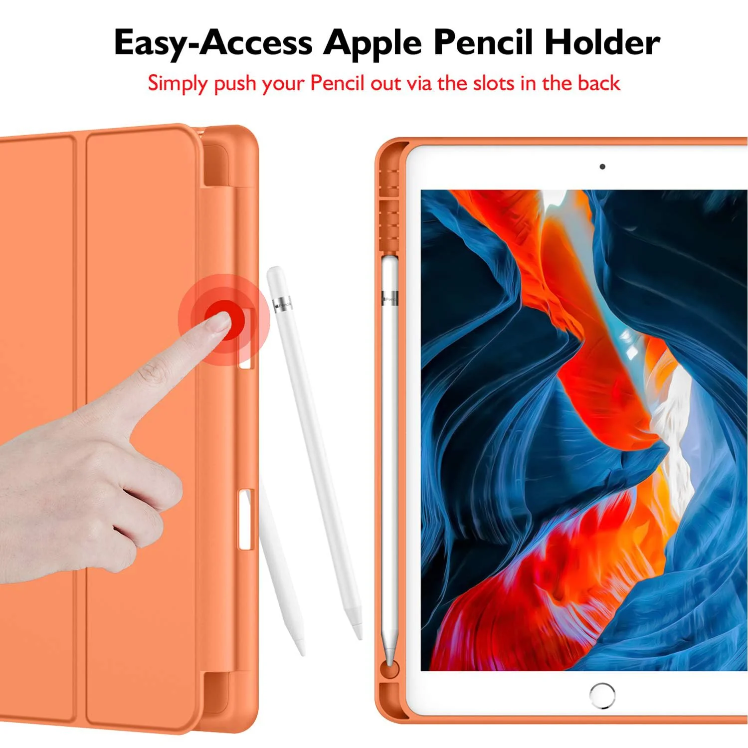DL3 Mobilak Smart Case for Samsung Galaxy Tab A8 10.5 Inch 2021(-X200/-X205/-X207) with Pencil Holder, Soft TPU Smart Stand Back Cover Auto Wake/Sleep Feature - Orange