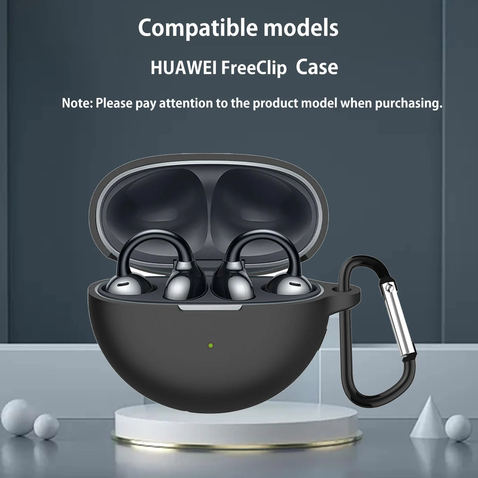 DL3 Mobilak Compatible with Huawei FreeClip Case Cover, Soft Silicone Shockproof Protective Skin Case for Huawei Free Clip Wireless Earbuds with Carabiner, Front LED Visible - Black