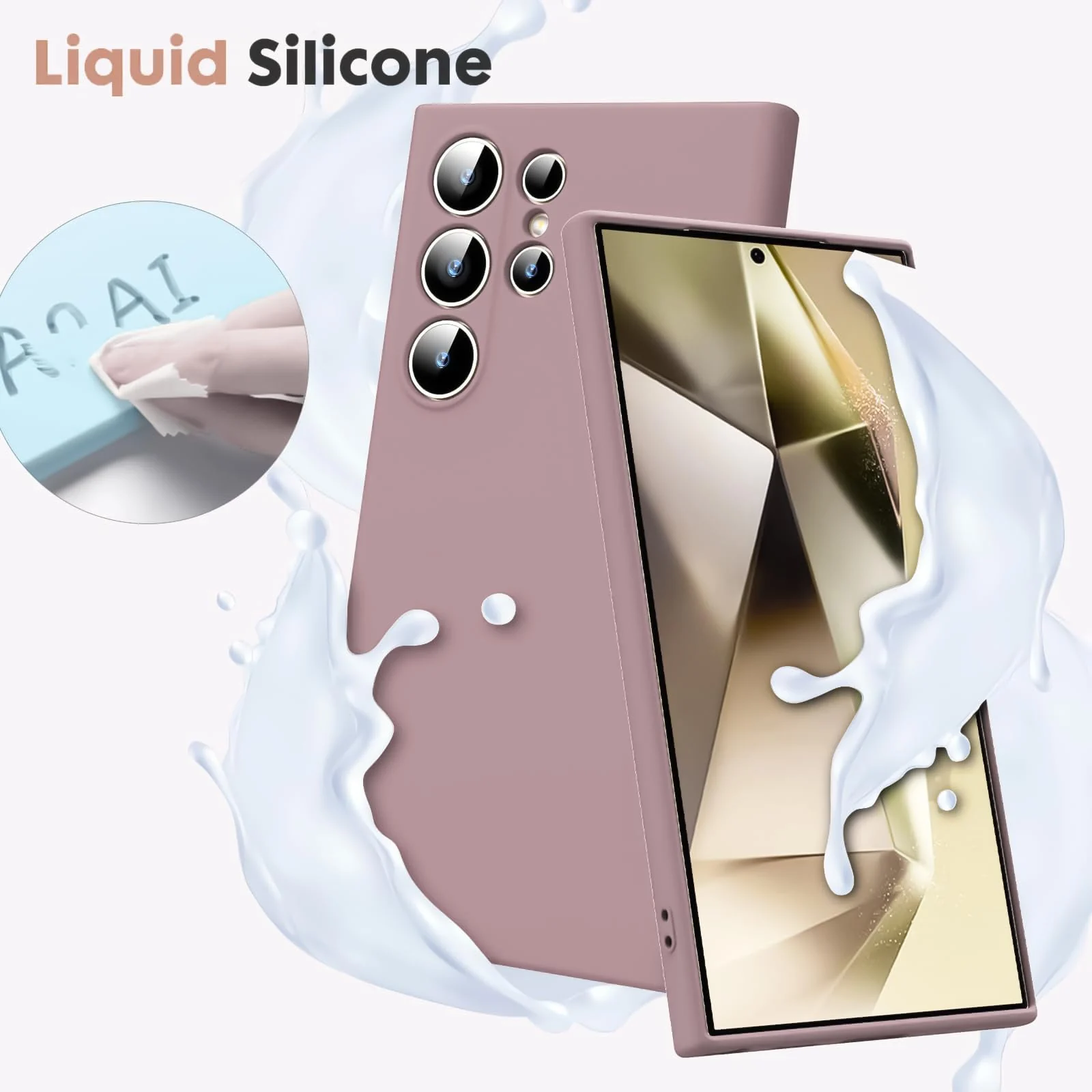 DL3 Mobilak Liquid Silicone Protective Case with Soft Microfiber Lining with Full Camera Protection for Samsung Galaxy S23 Ultra - Cashmere