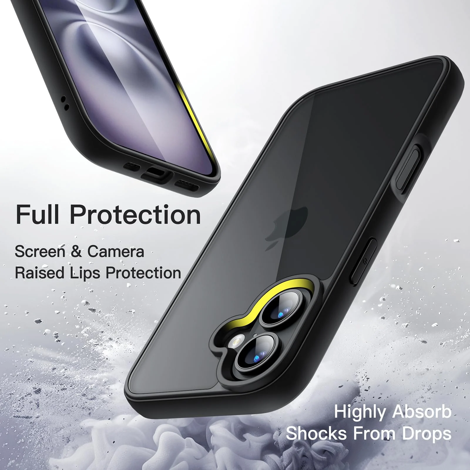 DL3 Mobilak Clear PC and TPU Protective Case for iPhone 16 with Military-Grade Protection and Anti-Yellowing Design - A Black
