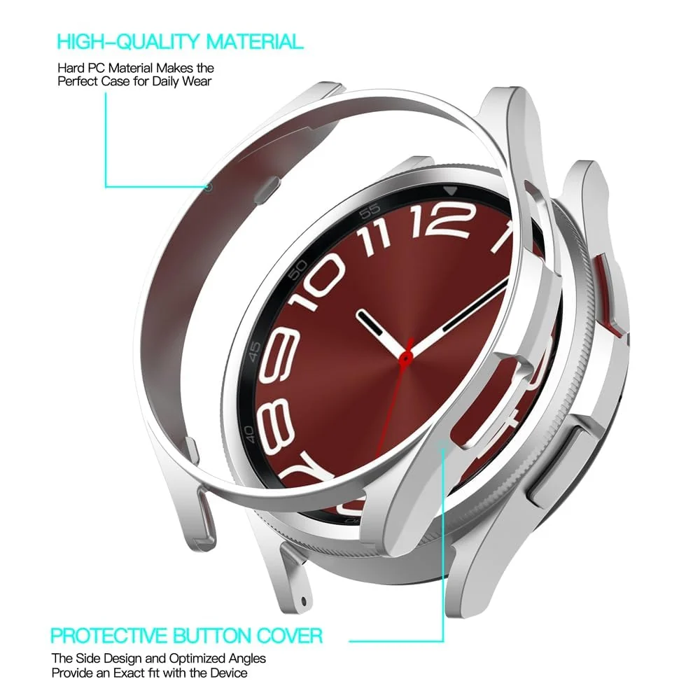 DL3 Mobilak Compatible with Samsung Galaxy Watch 6 Classic 47mm Protective Case - PC Protective Case Cover Shell [NO Screen Film] Compatible with Samsung Galaxy Watch 6 Classic 47mm - Silver