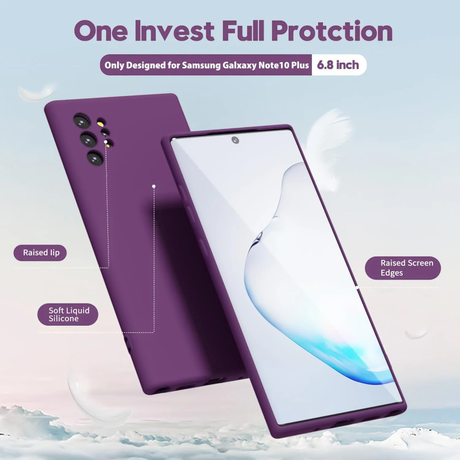 DL3 Mobilak Samsung Galaxy Note10 Plus Case, Soft Flexible Liquid Silicone Gel Rubber Bumper Cover, Full Body Shockproof Protective Phone Case - Violet