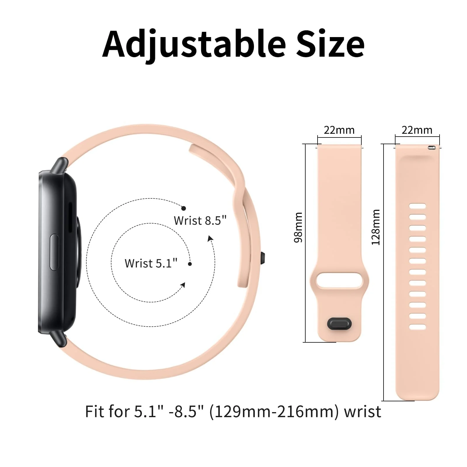 DL3 Mobilak Strap for Xiaomi Redmi Watch 5 Active/Redmi Watch 5 Lite, 22mm Adjustable Quick Release Silicone Replacement Watch Band Straps Wristbands Bracelet for Women Men - Pink