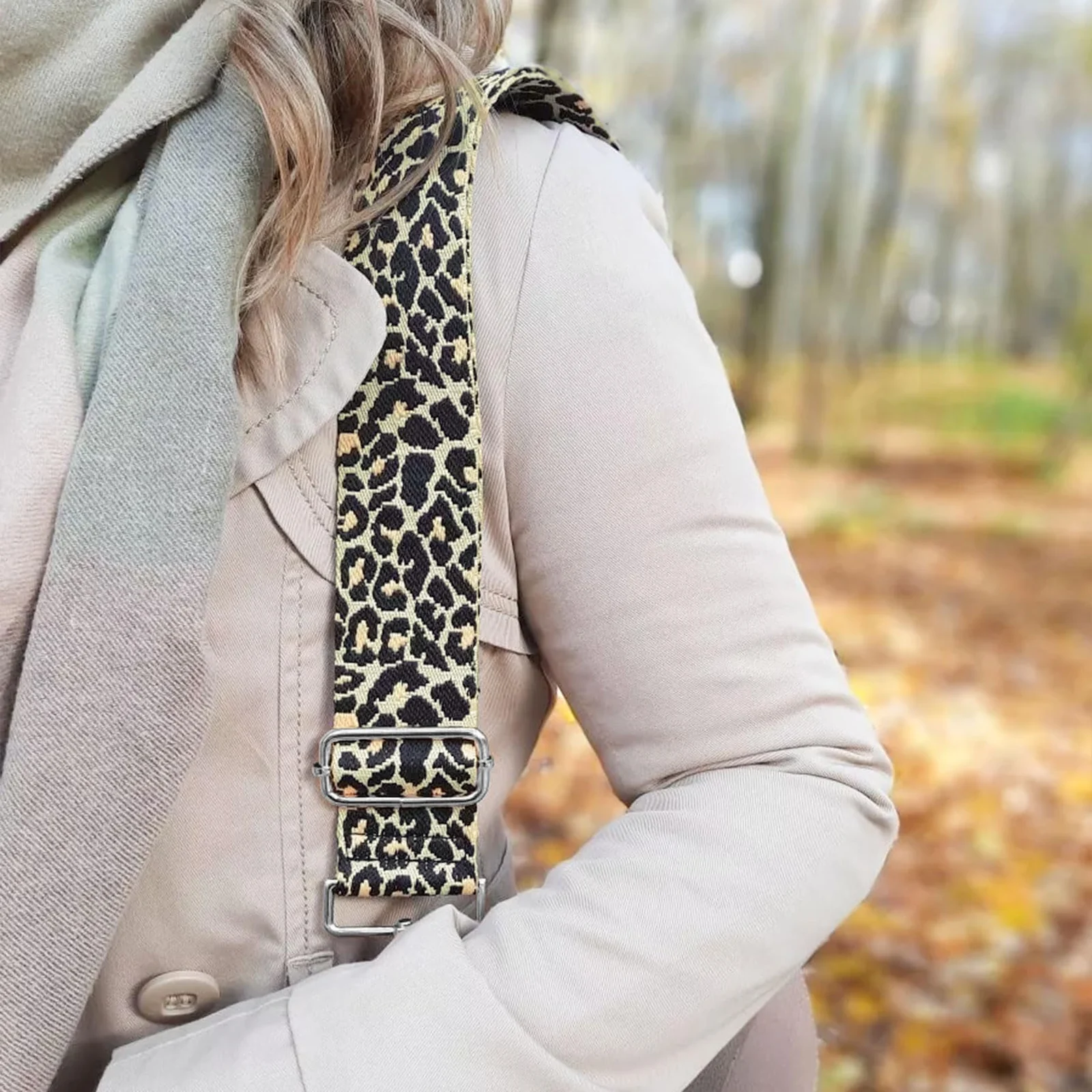 DL3 Mobilak Adjustable Wide Crossbody Bag Strap for Women, Replacement Shoulder Strap for Handbags, Totes & Purses with Elegant Embroidered Pattern and Metal Hooks - Leopard Print
