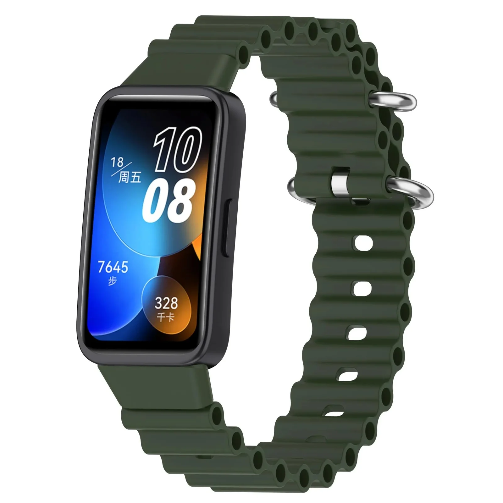 DL3 Mobilak Ocean Band for Huawei Band 8, Adjustable Silicone Stretchy Sport Strap Women Men Replacement Wristband for Huawei Band8 - Green