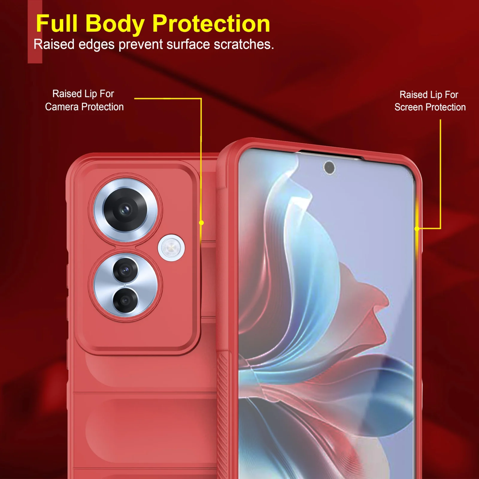 DL3 Mobilak Soft Silicone Protective Case for OPPO Reno 11F 5G with Camera Protection and Shockproof Design - Red