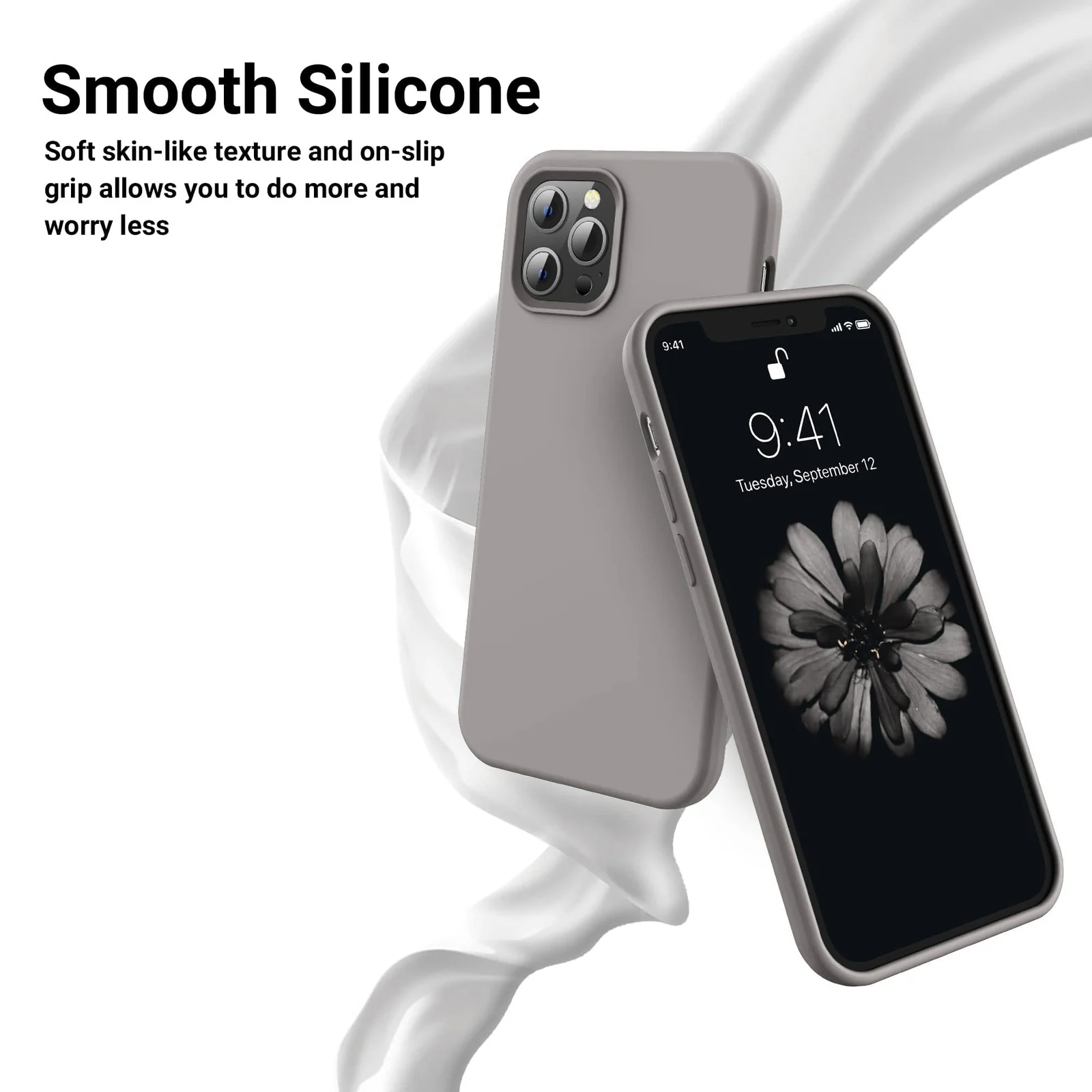 DL3 Mobilak Compatible with iPhone 12/12 Pro (6.1 Inch) Case, Liquid Silicone Case, Full Body Protective Cover, Shockproof, Slim Phone Case, Anti-Scratch Soft Microfiber Lining - A. Stone