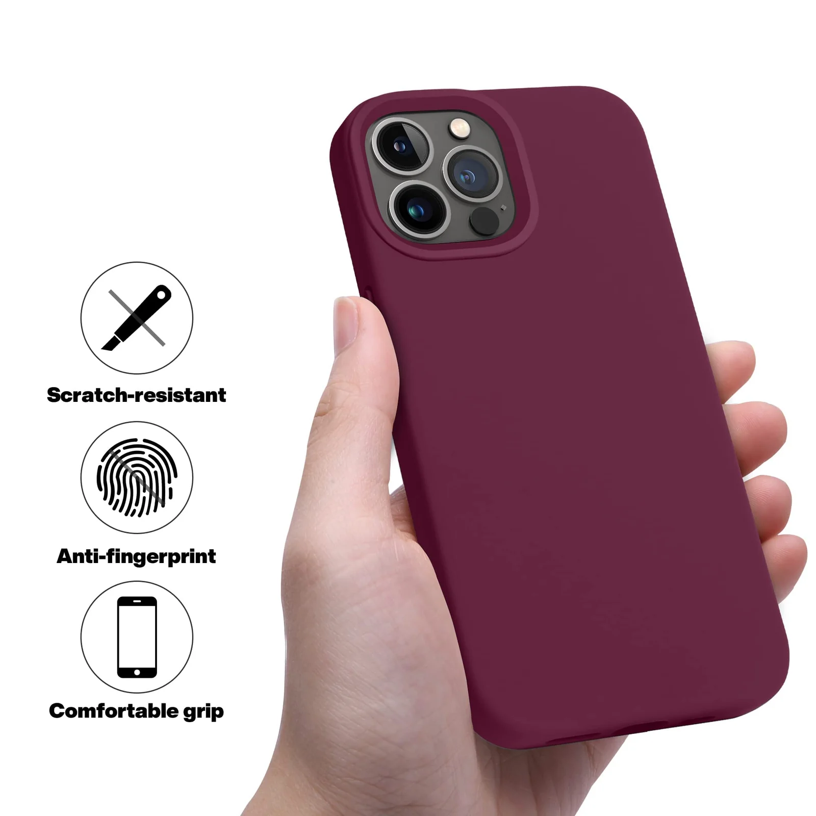 DL3 Mobilak Liquid Silicone Protective Case with Soft Microfiber Lining for iPhone 12 / 12 Pro (6.1 Inch) - Wine Red