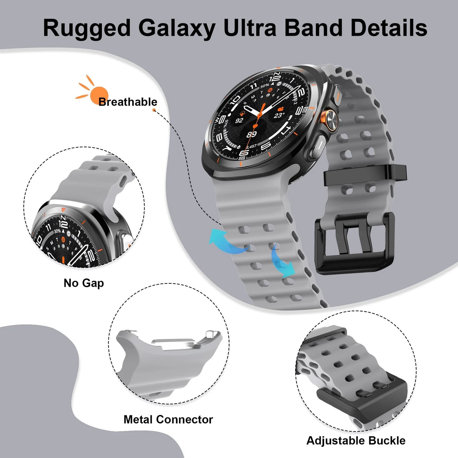 DL3 Mobilak Sport Band Compatible with Samsung Galaxy Watch Ultra Band 47mm Women Men, Breathable Soft Silicone Waterproof Watch Strap Accessories for Samsung Watch 7 Ultra Bands - Gray