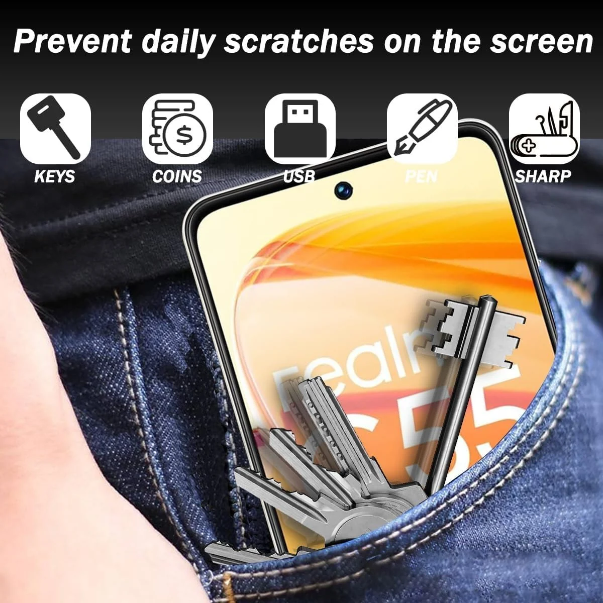 DL3 Mobilak Privacy Full Glass Screen Protector For realme C55 - Black