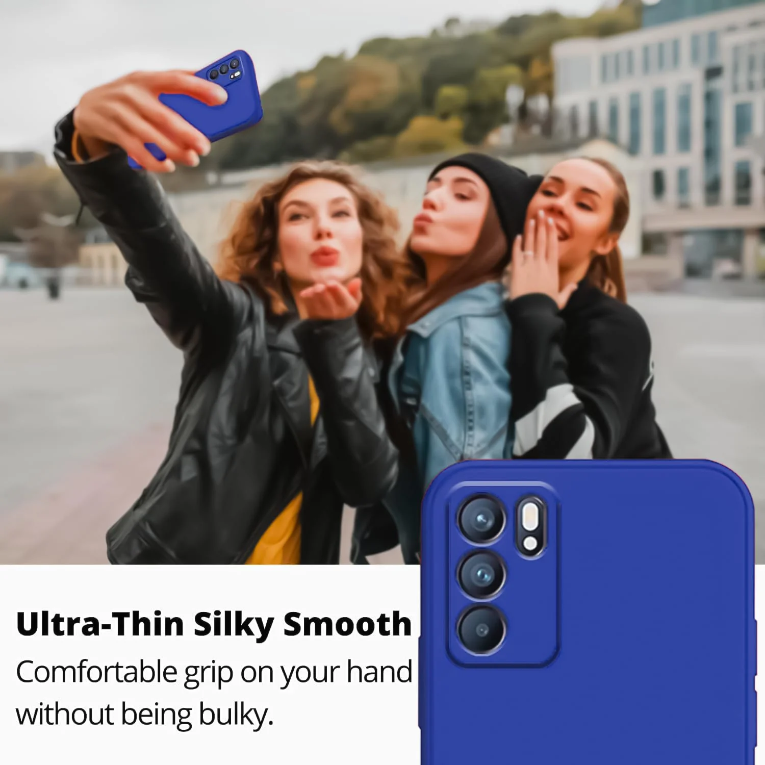 DL3 Mobilak Liquid Silicone Protective Case with Soft Microfiber Lining with Full Camera Protection for OPPO Reno 6 5G - Pepsi