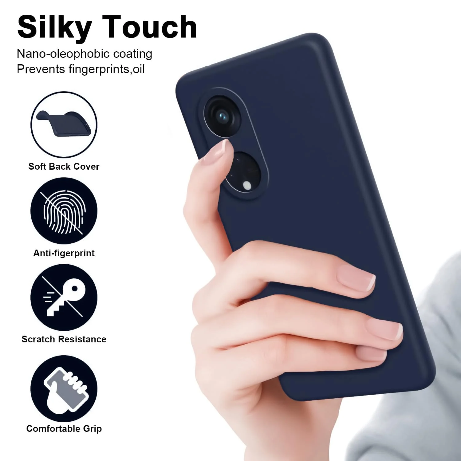 DL3 Mobilak Liquid Silicone Protective Case for OPPO Reno 8T 5G / OPPO A1 Pro with Microfiber Lining and Shockproof Design - Midnight Blue