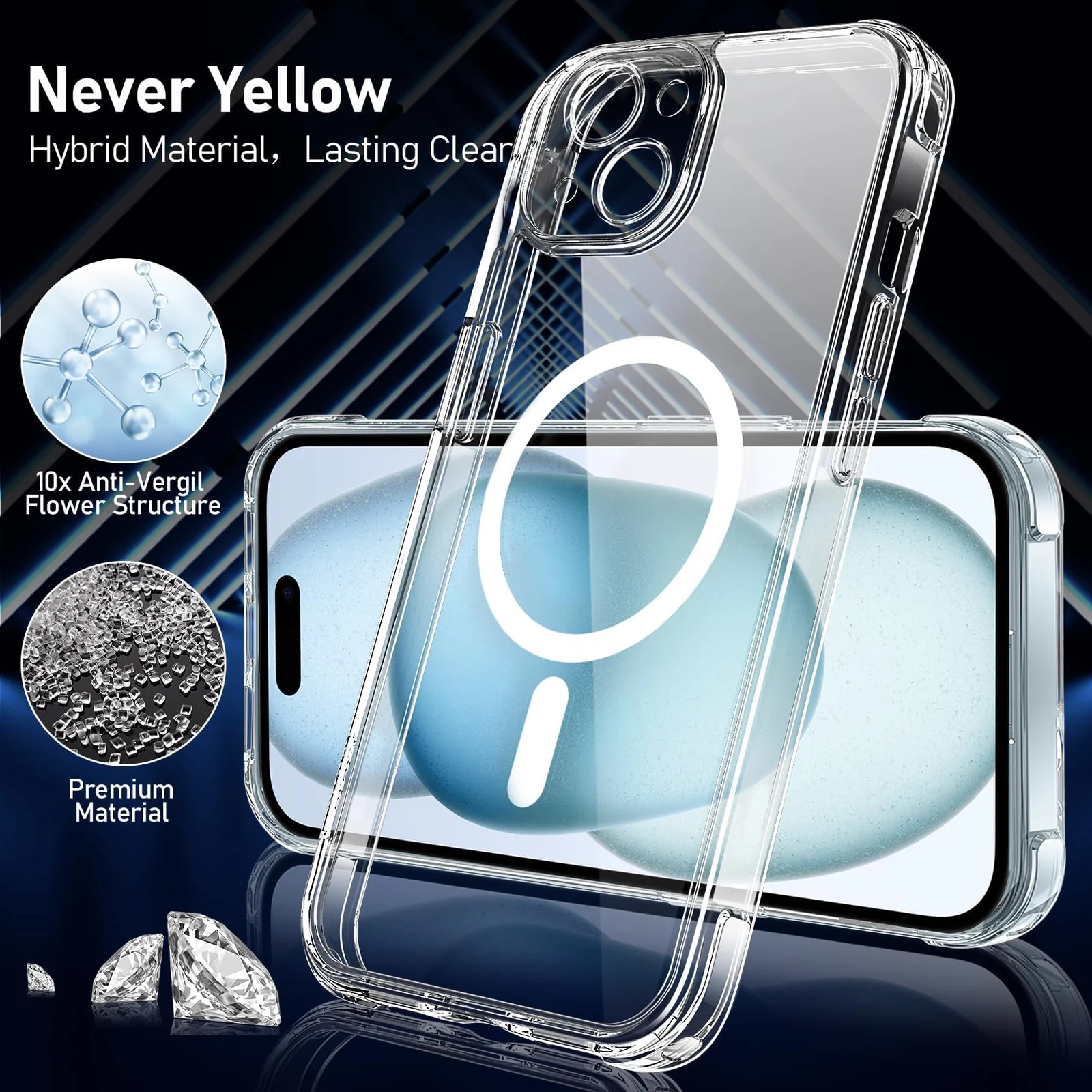 DL3 Mobilak Clear TPU Case for iPhone 13 / iPhone 14 Camera Protection, Compatible with MagSafe accessories, Supports wireless charging, Camera protection - Clear