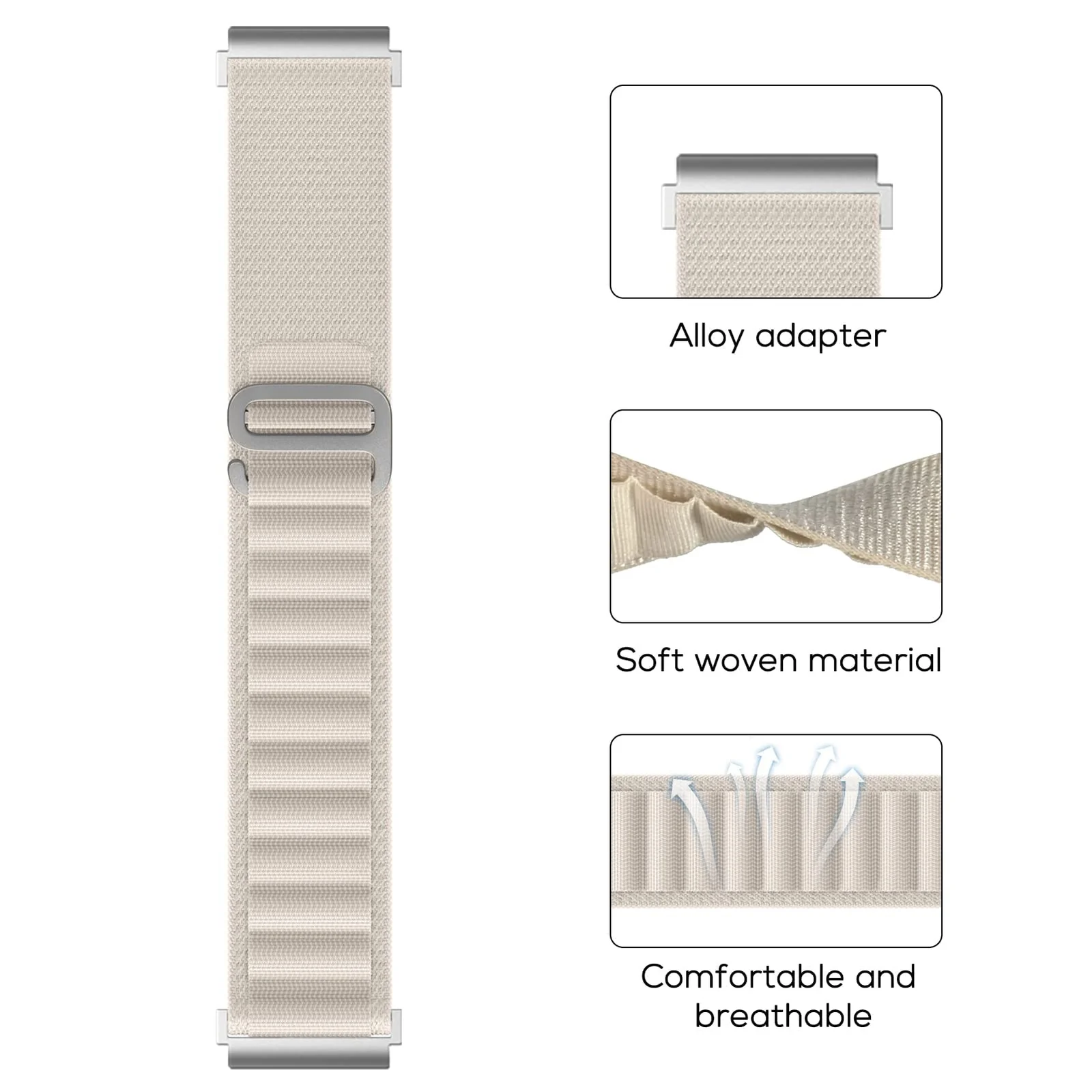 DL3 Mobilak Alpine Loop Band Sport Nylon 22MM For Samsung Galaxy Watch 3 45mm/Watch 46mm/Gear S3/Huawei watch GT4 46MM/GT3 46MM/Watch 3&4/Watch 3&4 Pro/GT2E/GT2 Pro/GT2 46MM/Amazfit GTR 2/2e/3/3 Pro/4 - White