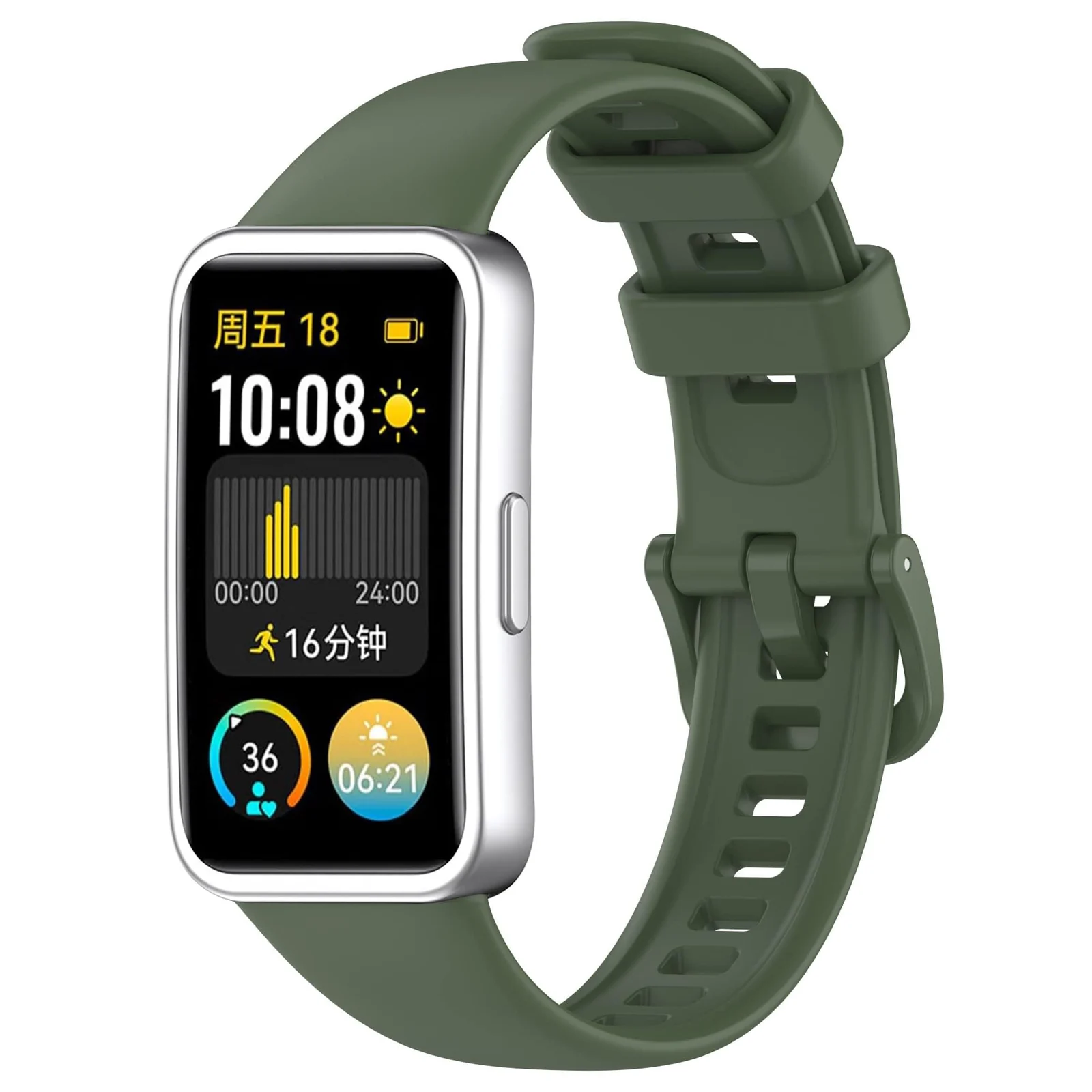 DL3 Mobilak Silicone Bracelet for Huawei Band 9/8, Soft Sport Replacement Strap, Adjustable Waterproof for Women/Men - Green