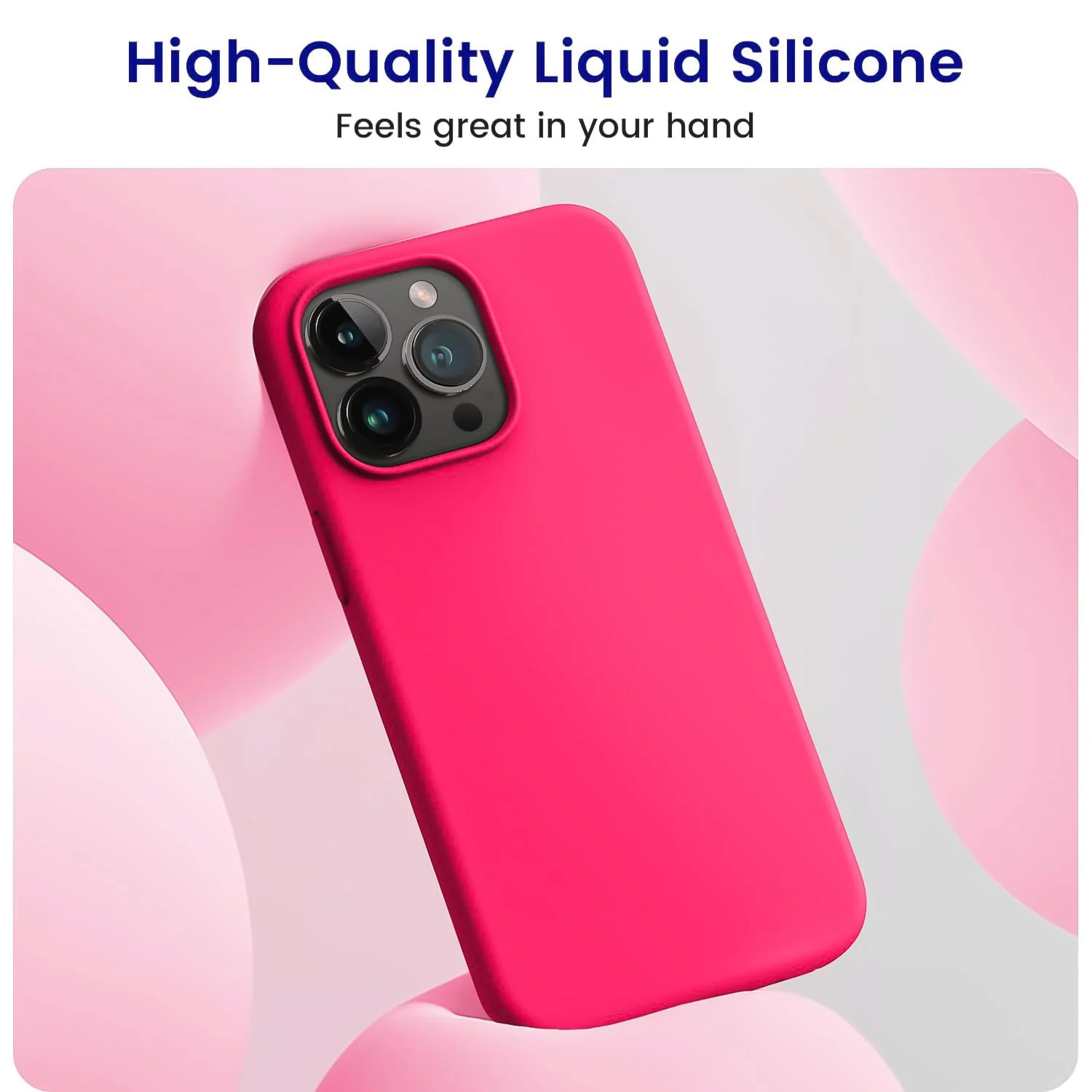 DL3 Mobilak Liquid Silicone Protective Case for iPhone 15 with Camera Protection and Microfiber Lining - Neon Pink 2