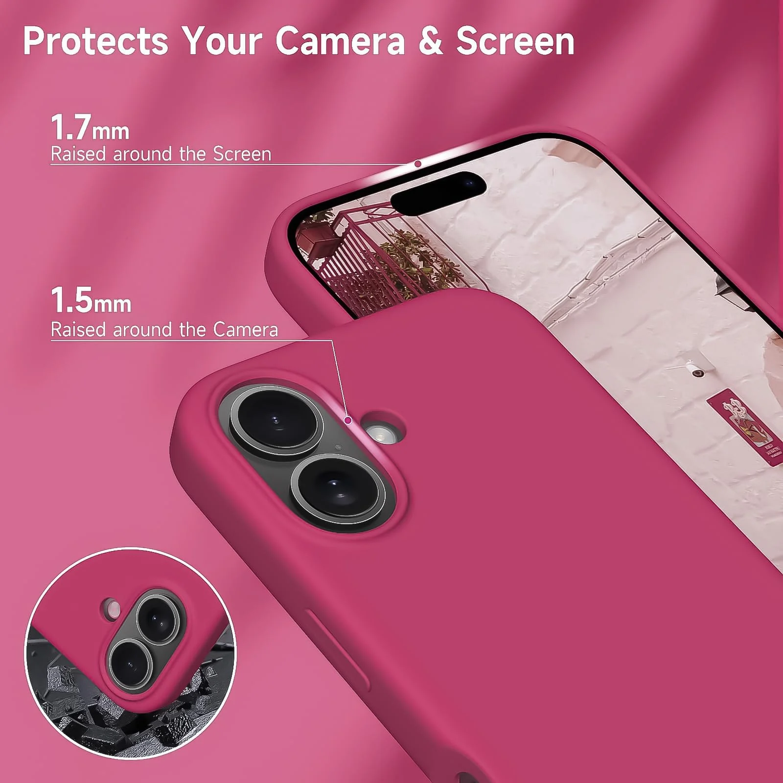 DL3 Mobilak Liquid Silicone Protective Case for iPhone 16 with Microfiber Lining and Shockproof Design - Rose Red