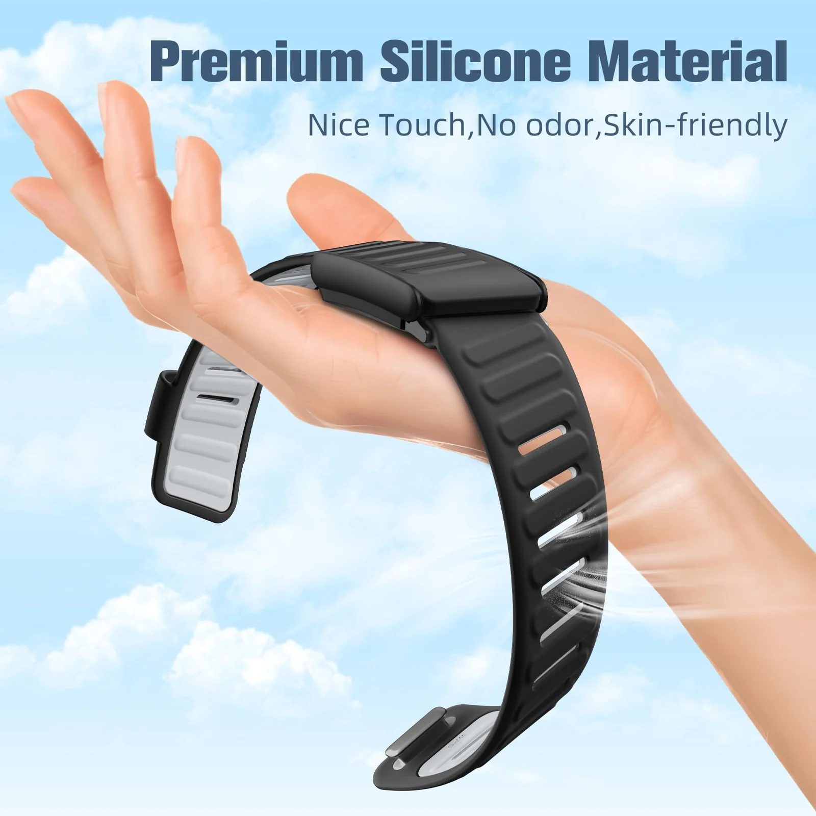 MOBIGON Breathable Silicone Sport Strap for WHOOP 5.0 One / Peak (Not Life), Black / Gray