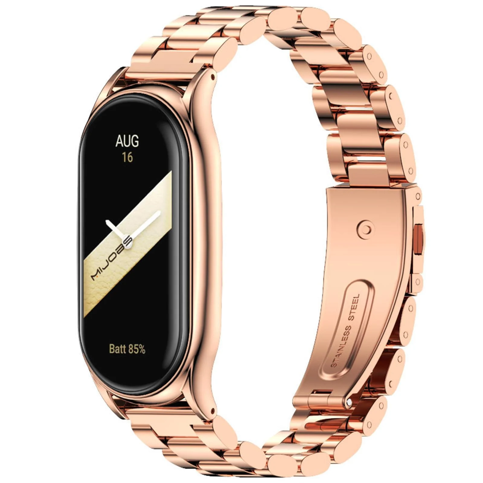 MOBIGON Stainless Steel Bracelet Strap with Double-Folding Clasp for Xiaomi Smart Band 8 / 9 / 10, Rose Gold