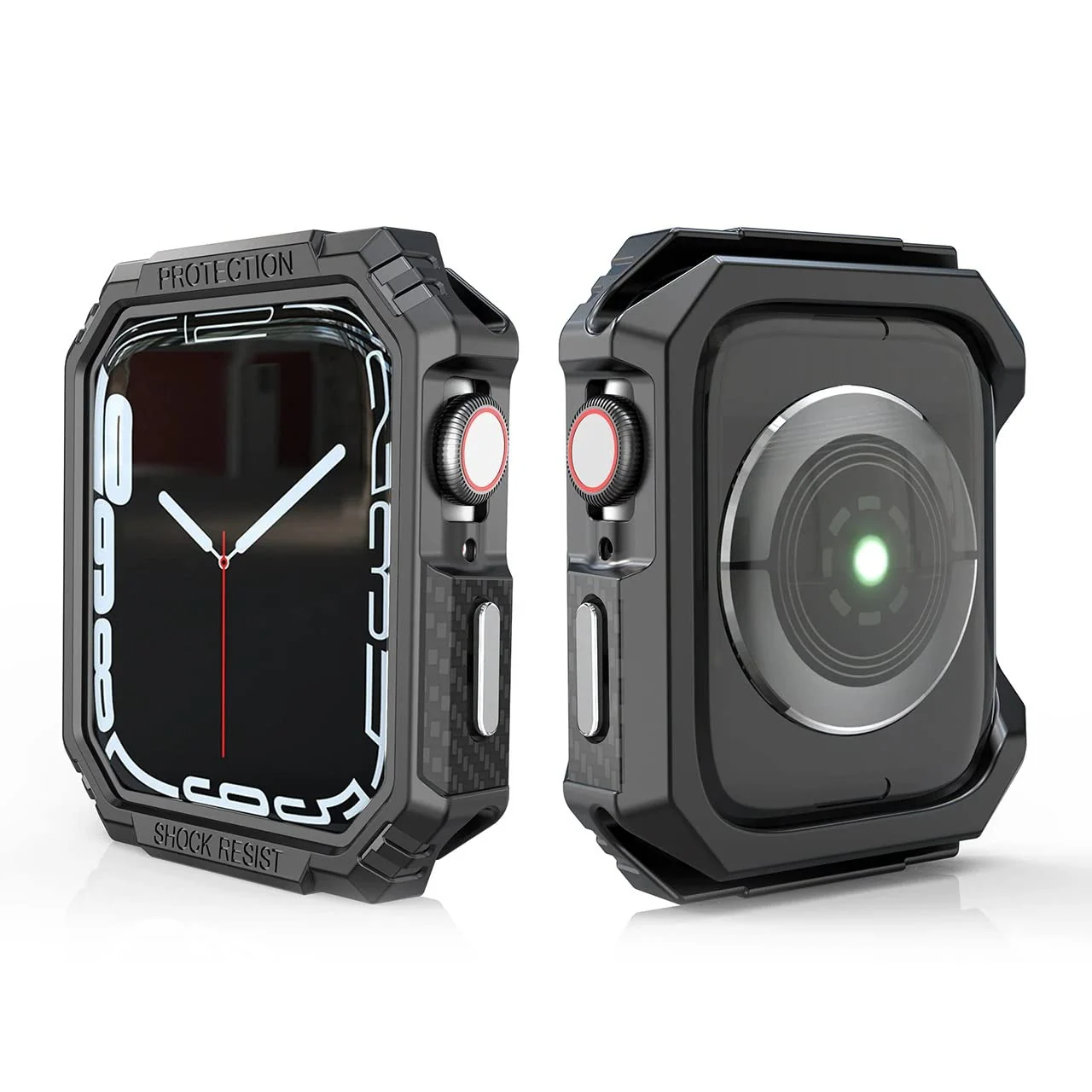 DL3 Mobilak Carbon Fiber Pattern Design TPU Case Compatible with 45mm Series 8/7 Shockproof and Shatter-Resistant Protective Bumper Cover iWatch Series 7/8 45MM - Black & Silver