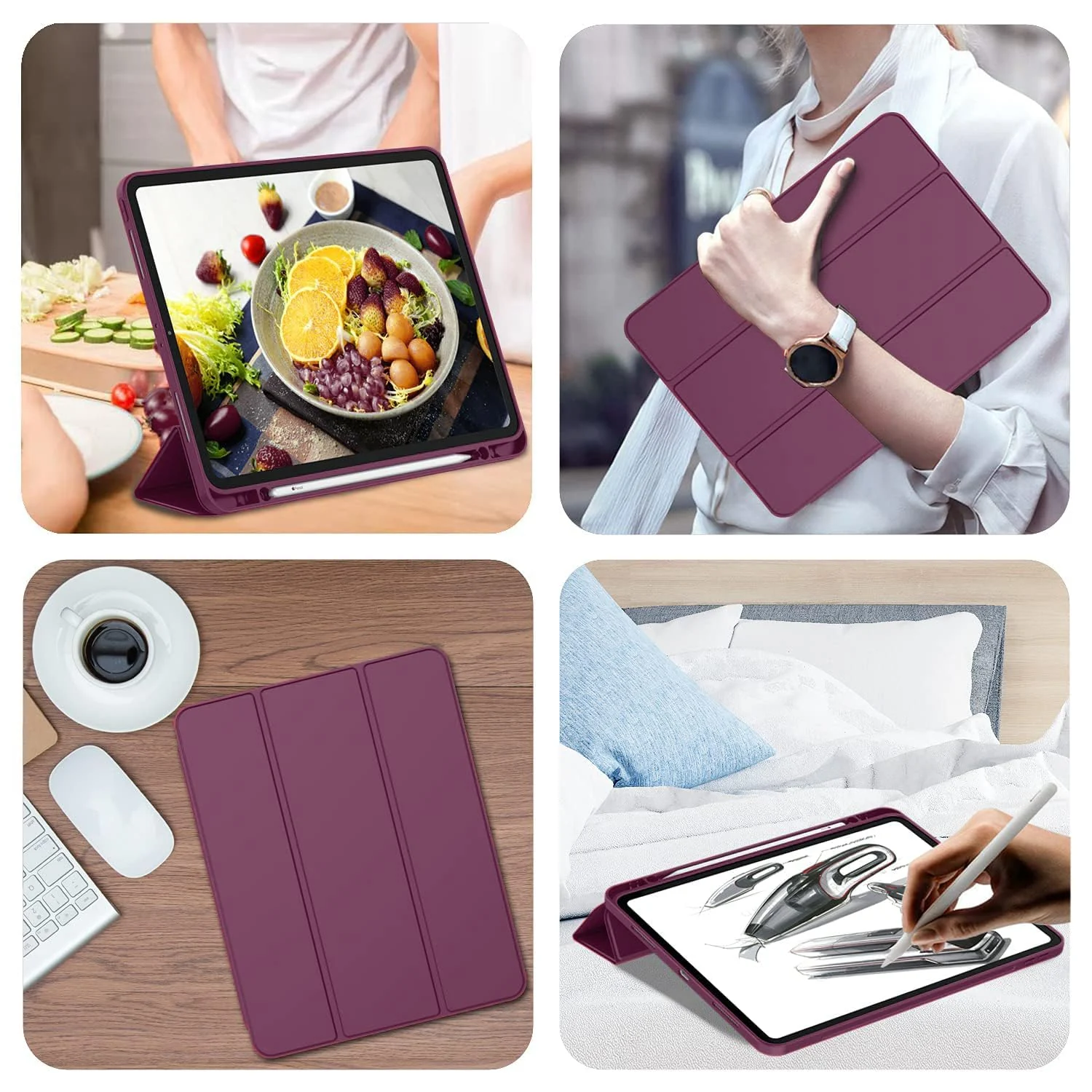DL3 Mobilak Smart Case For Xiaomi Redmi Pad SE 11 inch Tablet 2023 Cover with Pencil Holder, Soft TPU Smart Stand Back Cover Auto Wake/Sleep - Wine Red