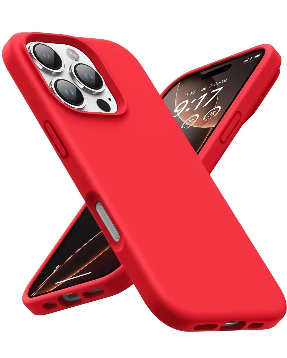 DL3 Mobilak Liquid Silicone Protective Case with Soft Microfiber Lining for iPhone 16 Pro Max - Red