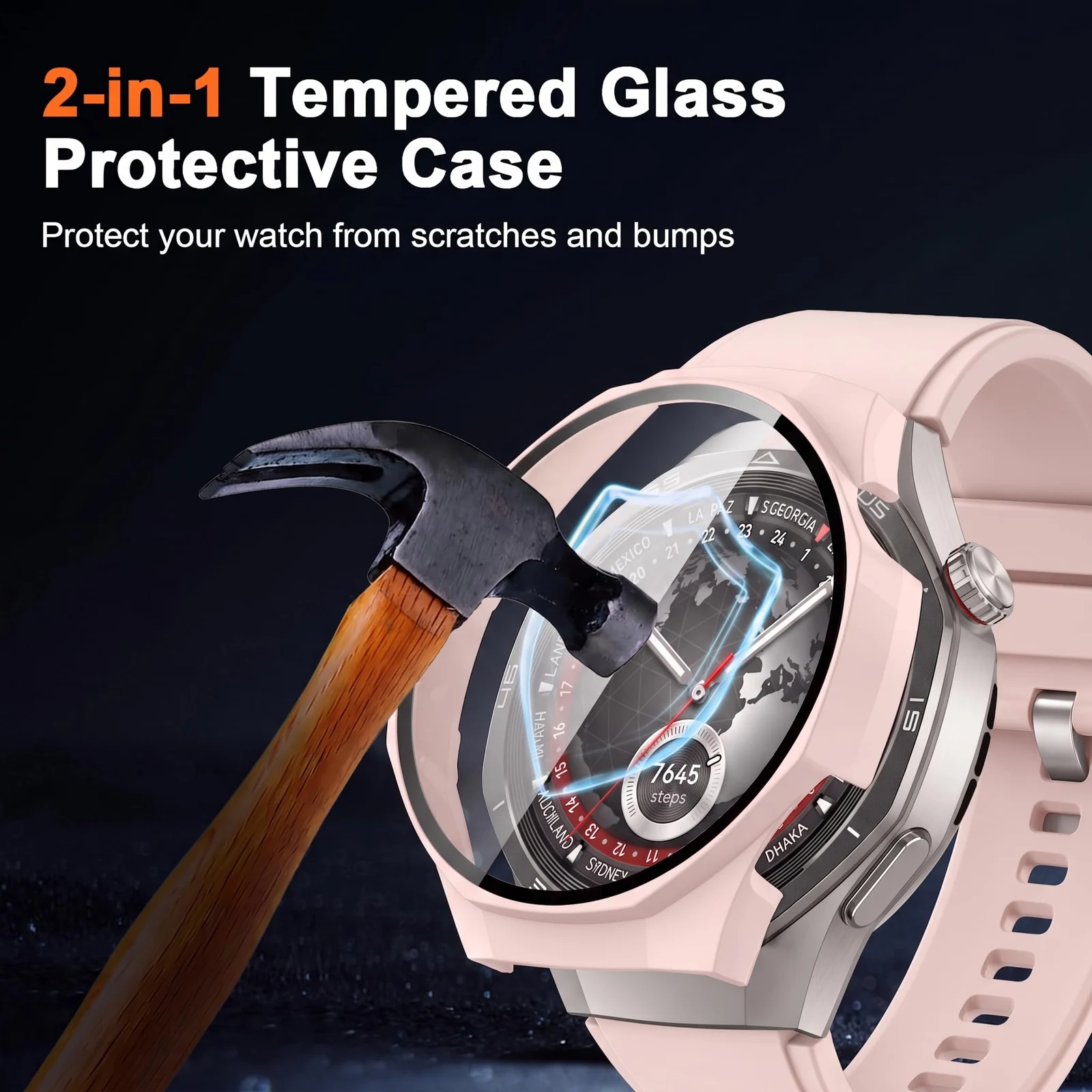 DL3 MOBILAK Full-Coverage Watch Case with Tempered Glass for Huawei Watch GT 5 Pro 46 mm, Pink