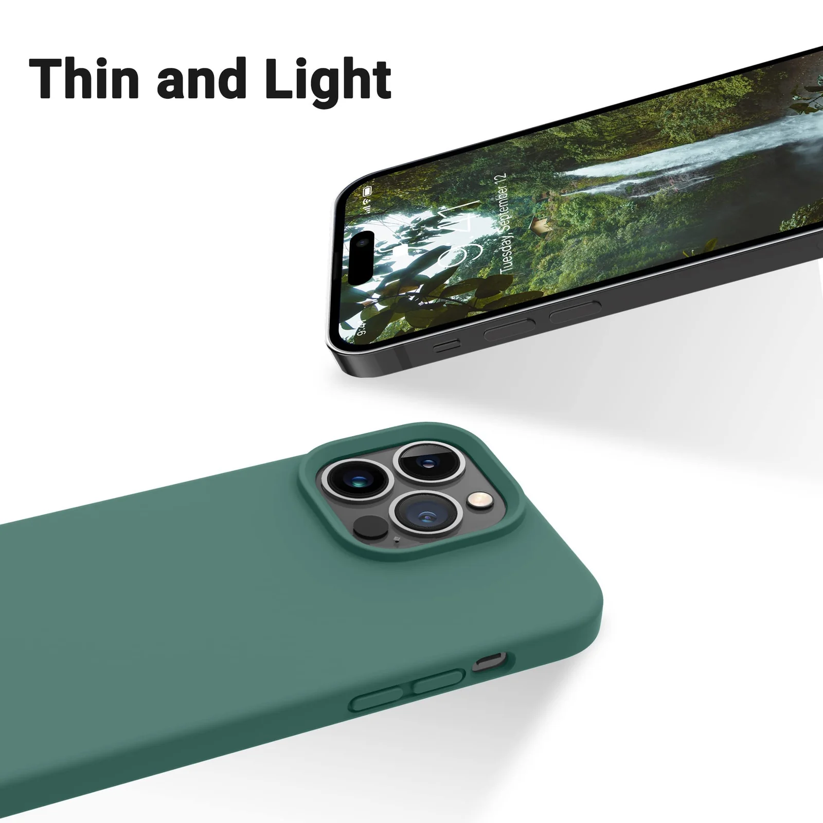 DL3 Mobilak Liquid Silicone Protective Case with Soft Microfiber Lining for iPhone 12 / 12 Pro (6.1 Inch) - Pine Green