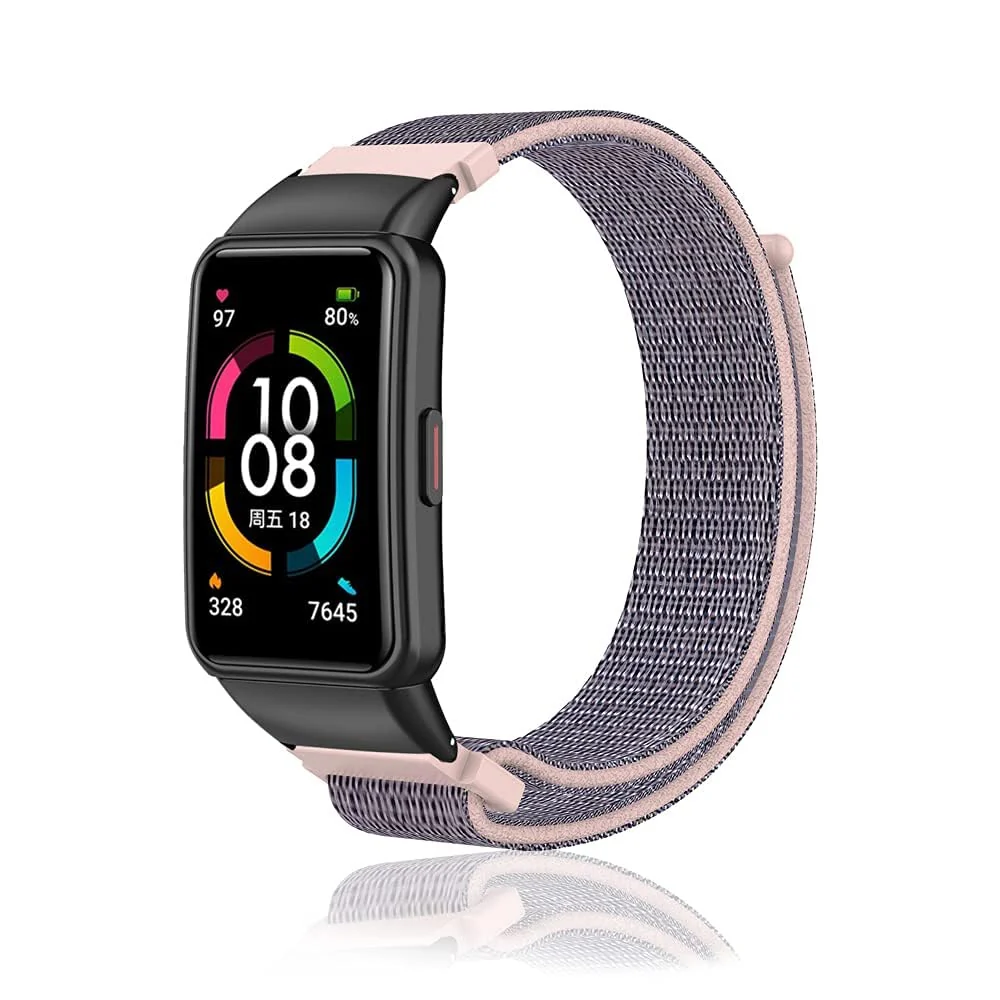 DL3 MOBILAK Nylon Band for Honor Band 6/Huawei Band 6 Pro/Huawei Band 6,Nylon Watch Strap Sport Wristband Soft Replacement Watch Strap Adjusable Wrist for Women Girl - Pink